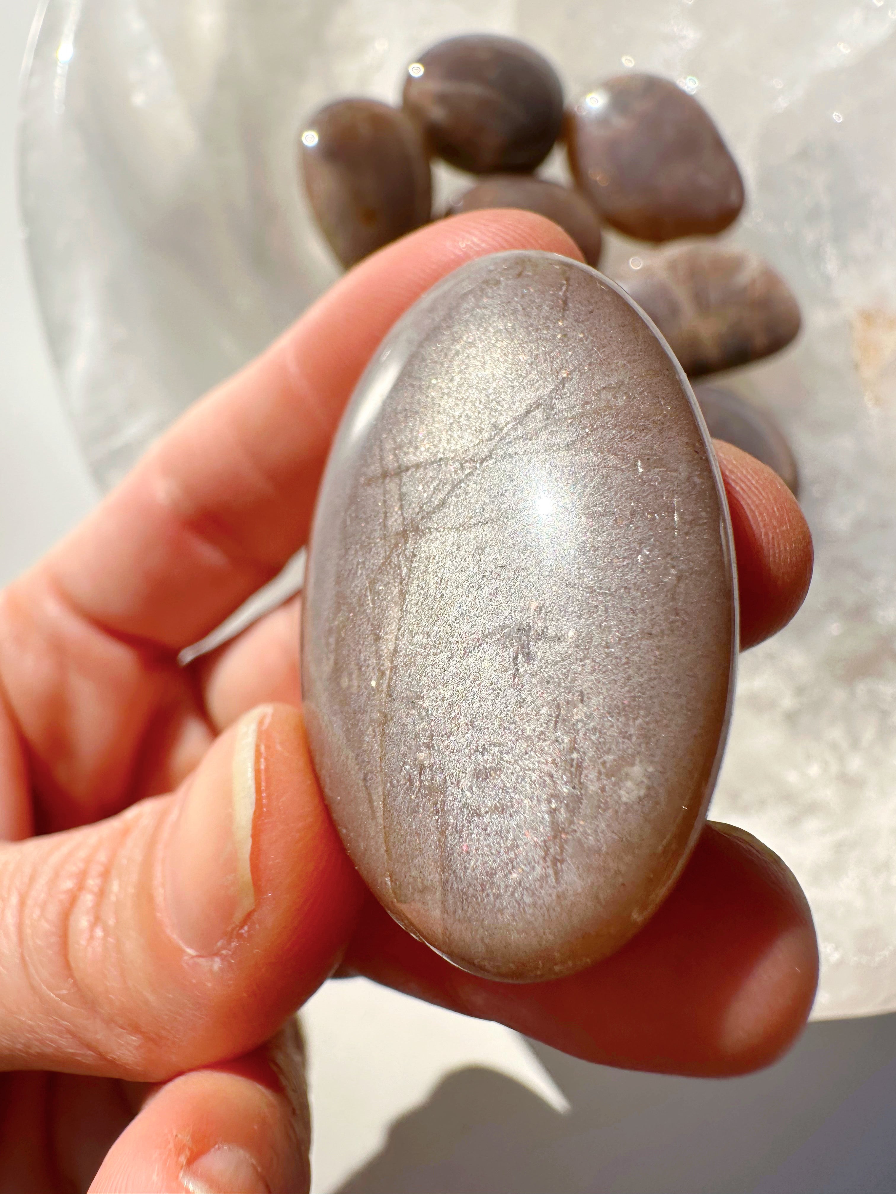 Sunstone & Peach Moonstone Palm Stone - I - Baltic Mermaid