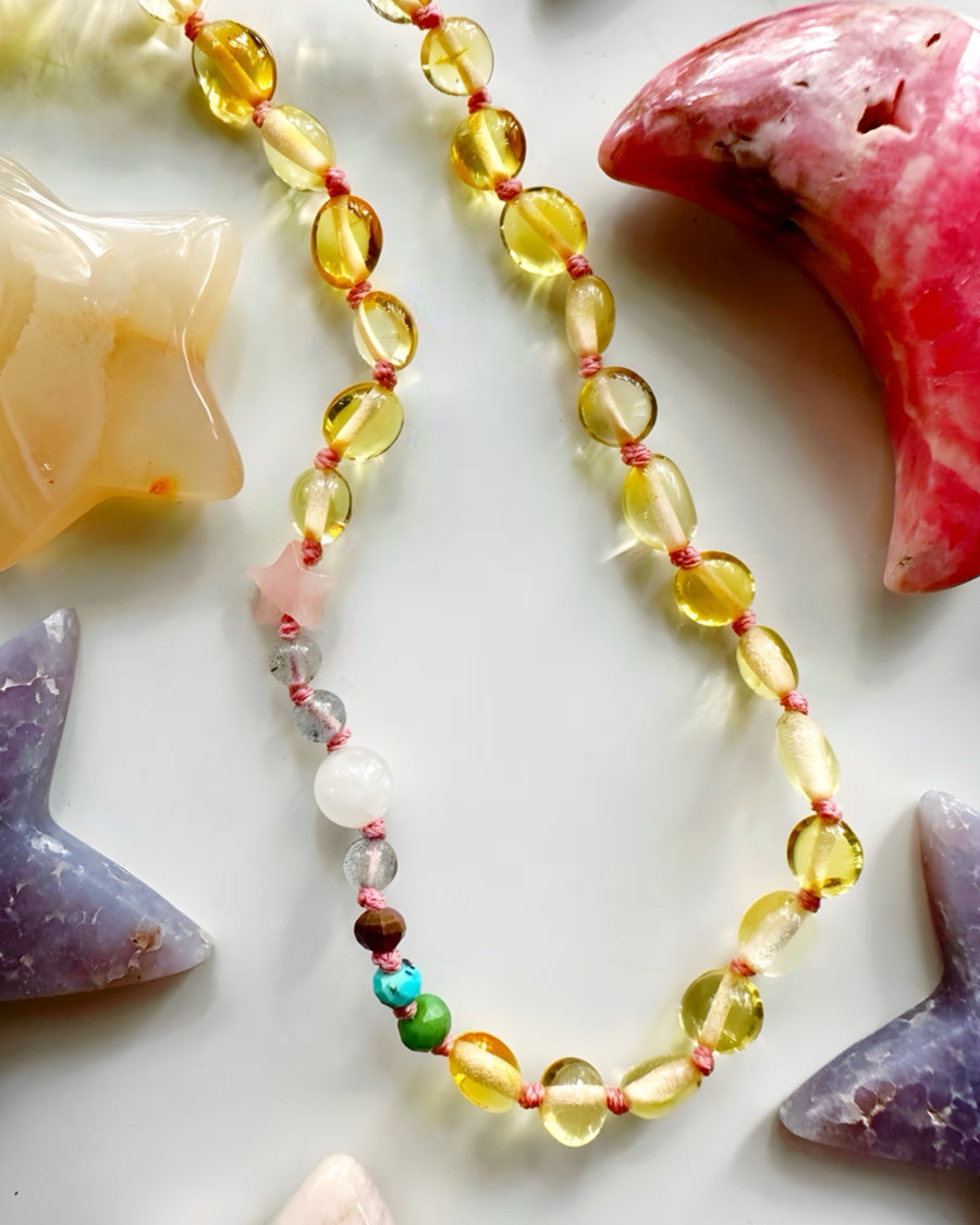“Wish” Baltic Amber & Gemstone Necklace