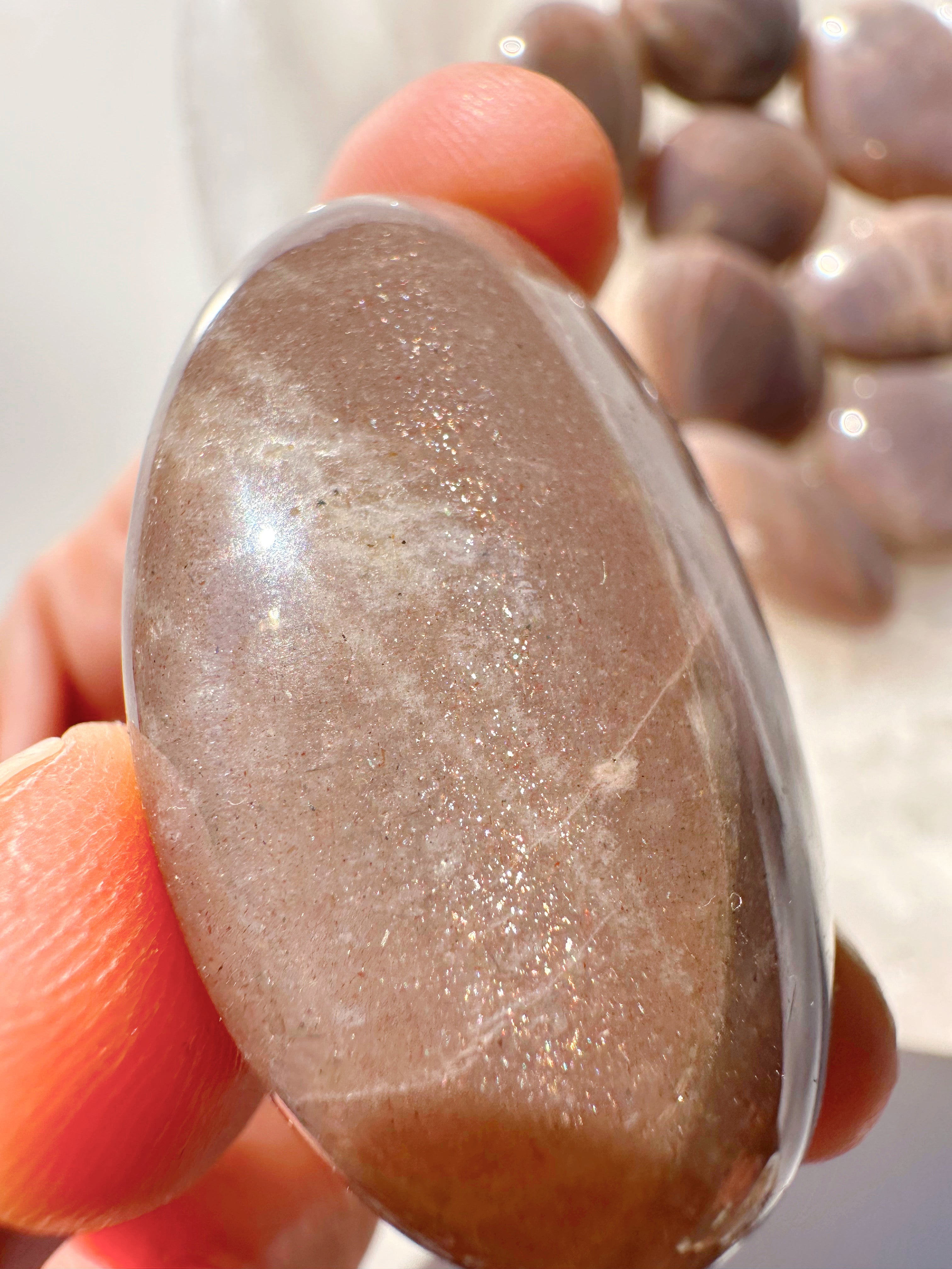 Sunstone & Peach Moonstone Palm Stone - I - Baltic Mermaid