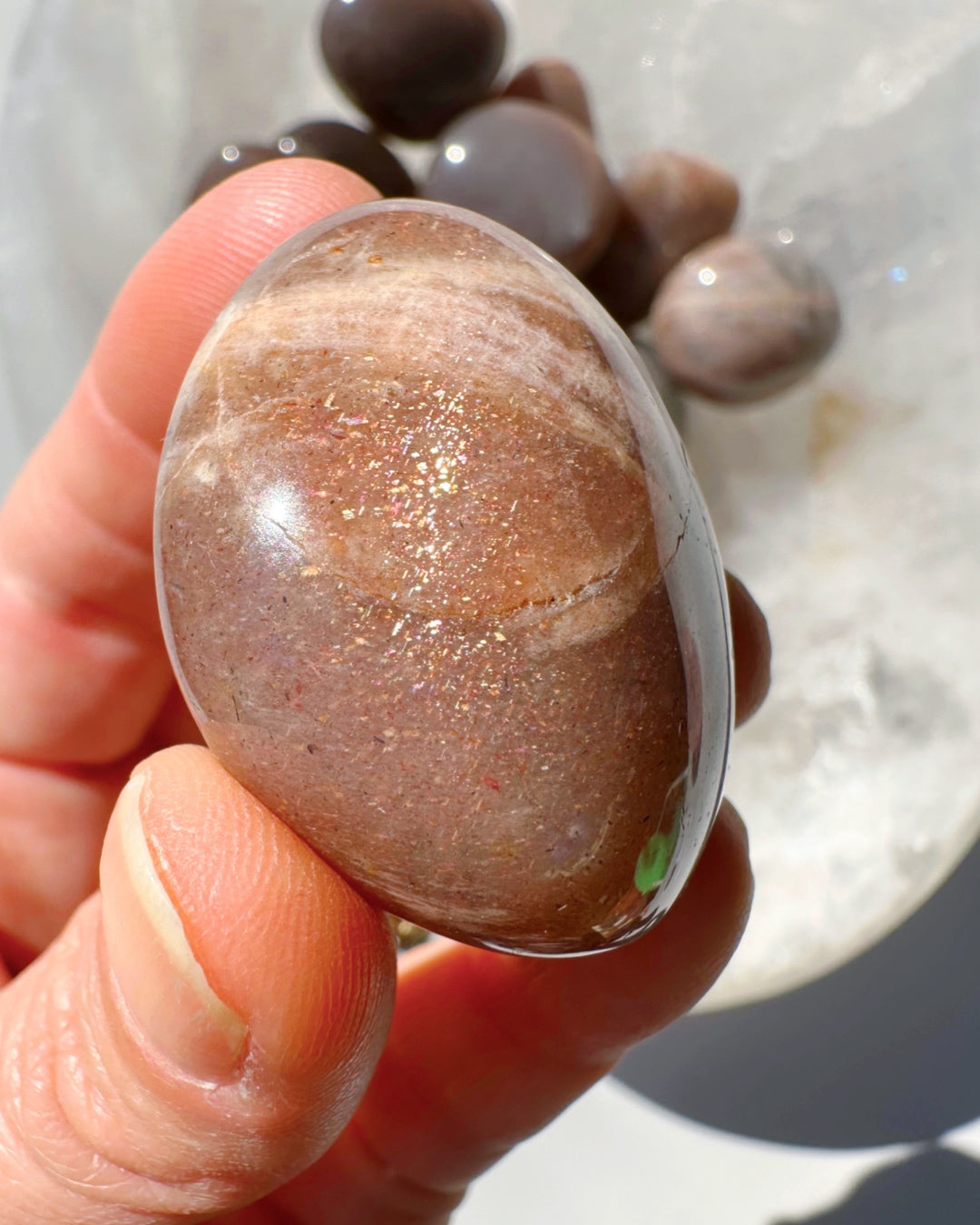 Sunstone & Peach Moonstone Palm Stone - C - Baltic Mermaid