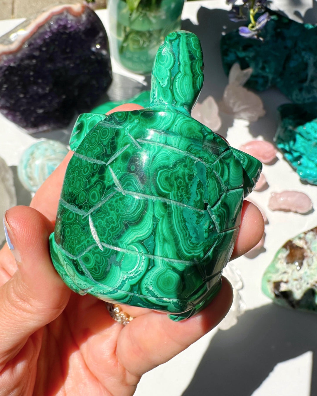 Hand Carved Malachite Turtle - Baltic Mermaid