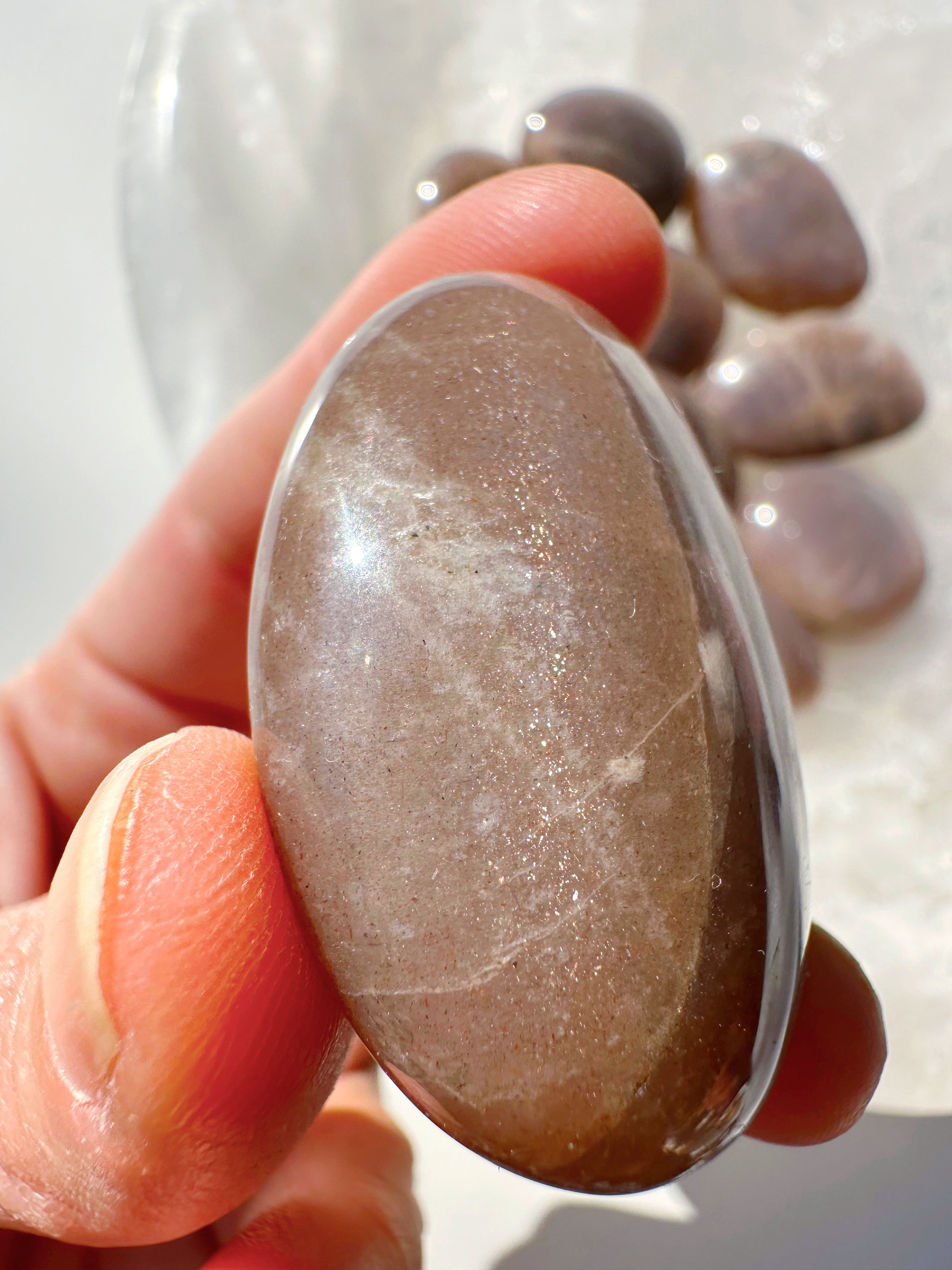 Sunstone & Peach Moonstone Palm Stone - I - Baltic Mermaid