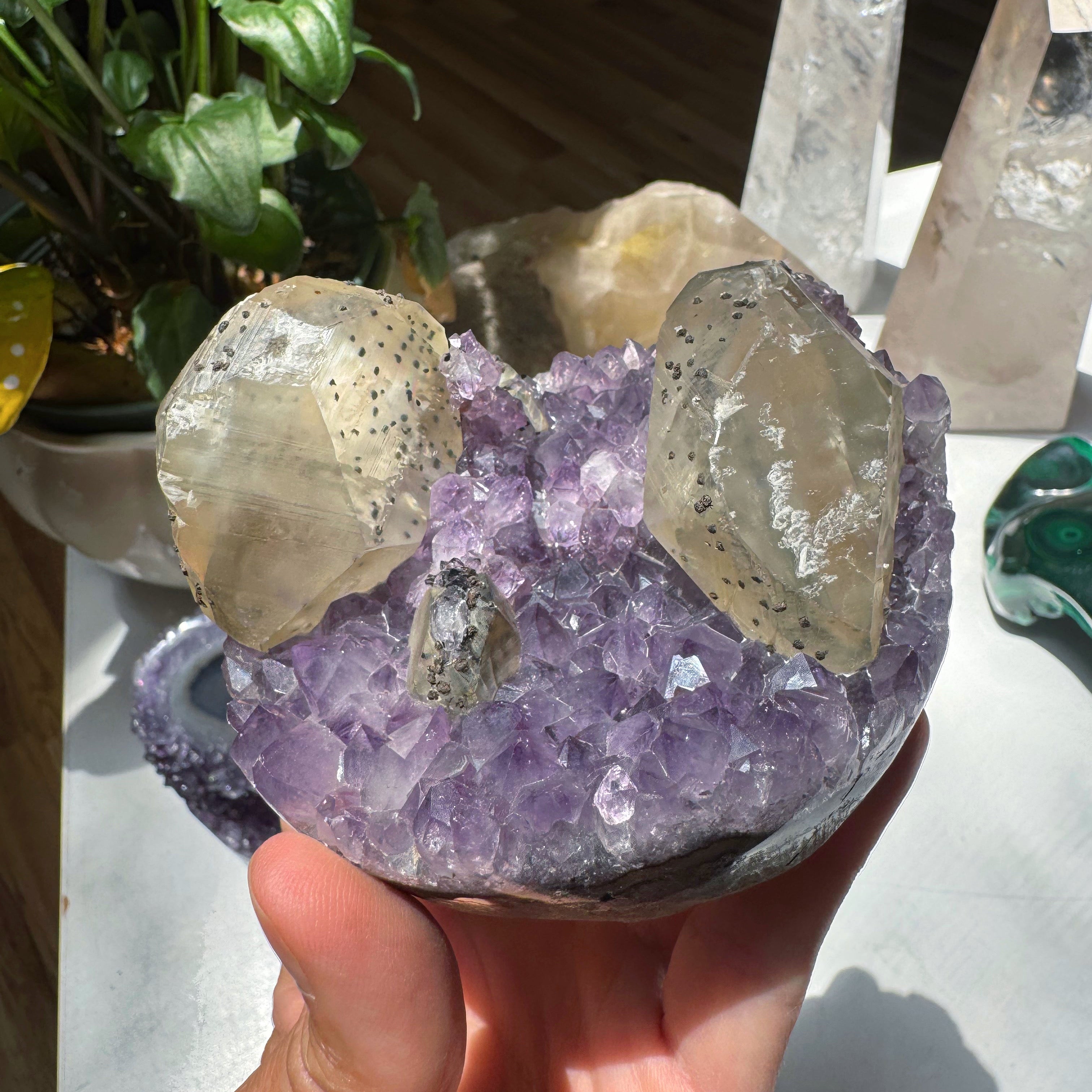 Amethyst Cluster w/ Calcite & Goethite from Uruguay Baltic Mermaid