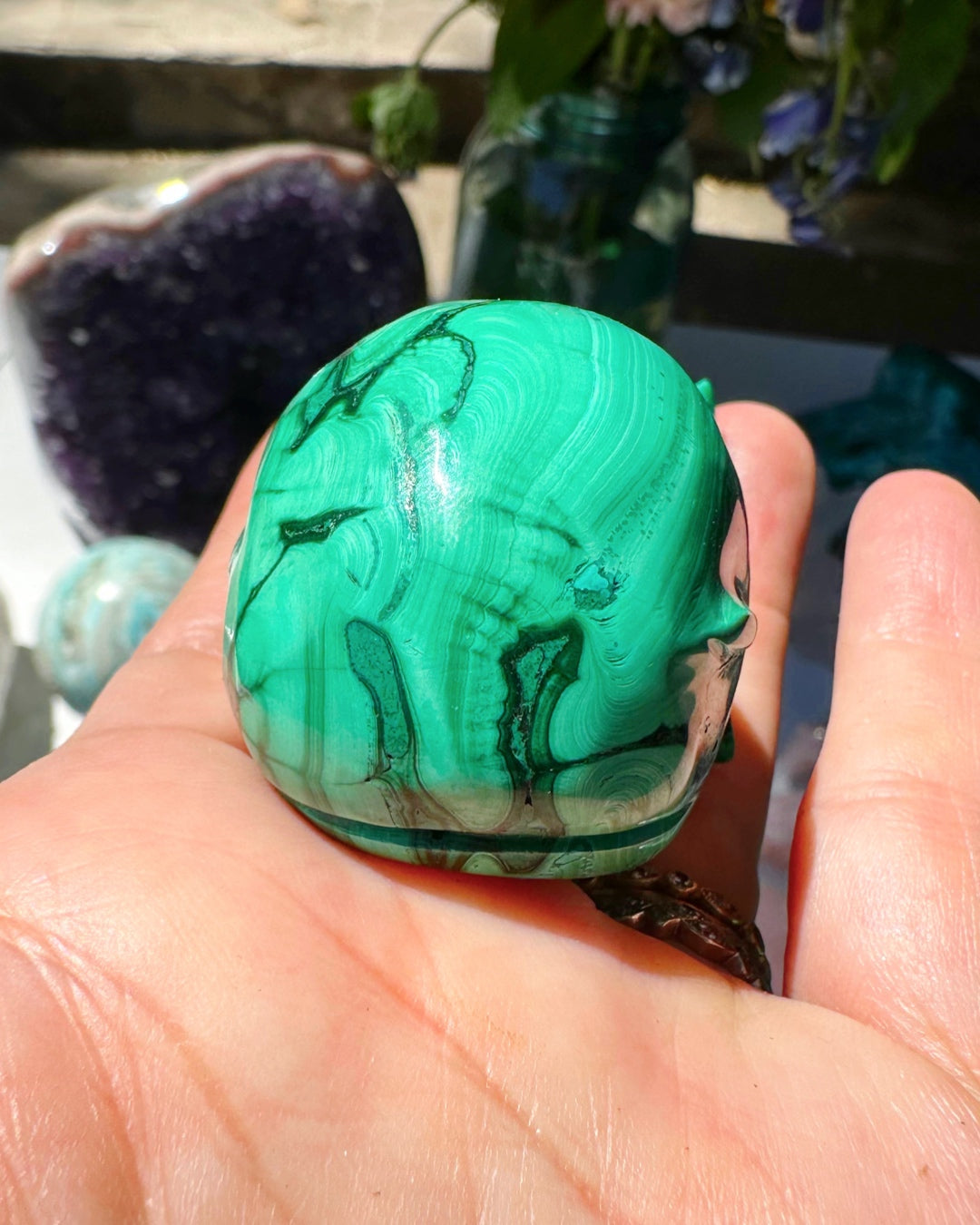 Hand Carved Malachite Whale - Baltic Mermaid