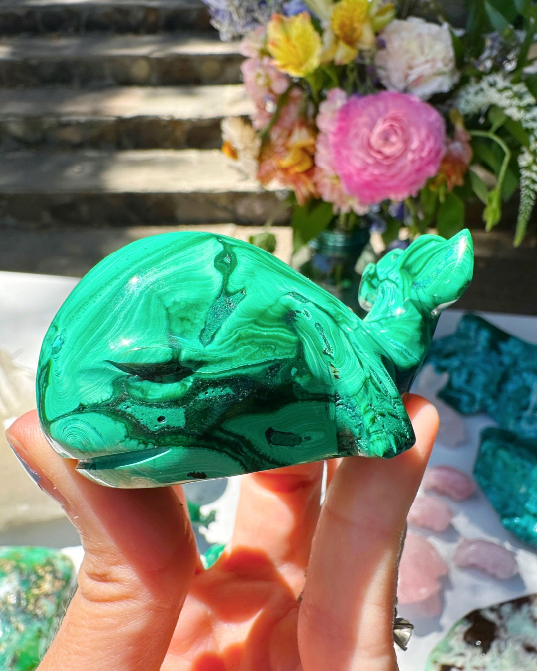 Hand Carved Malachite Whale - Baltic Mermaid