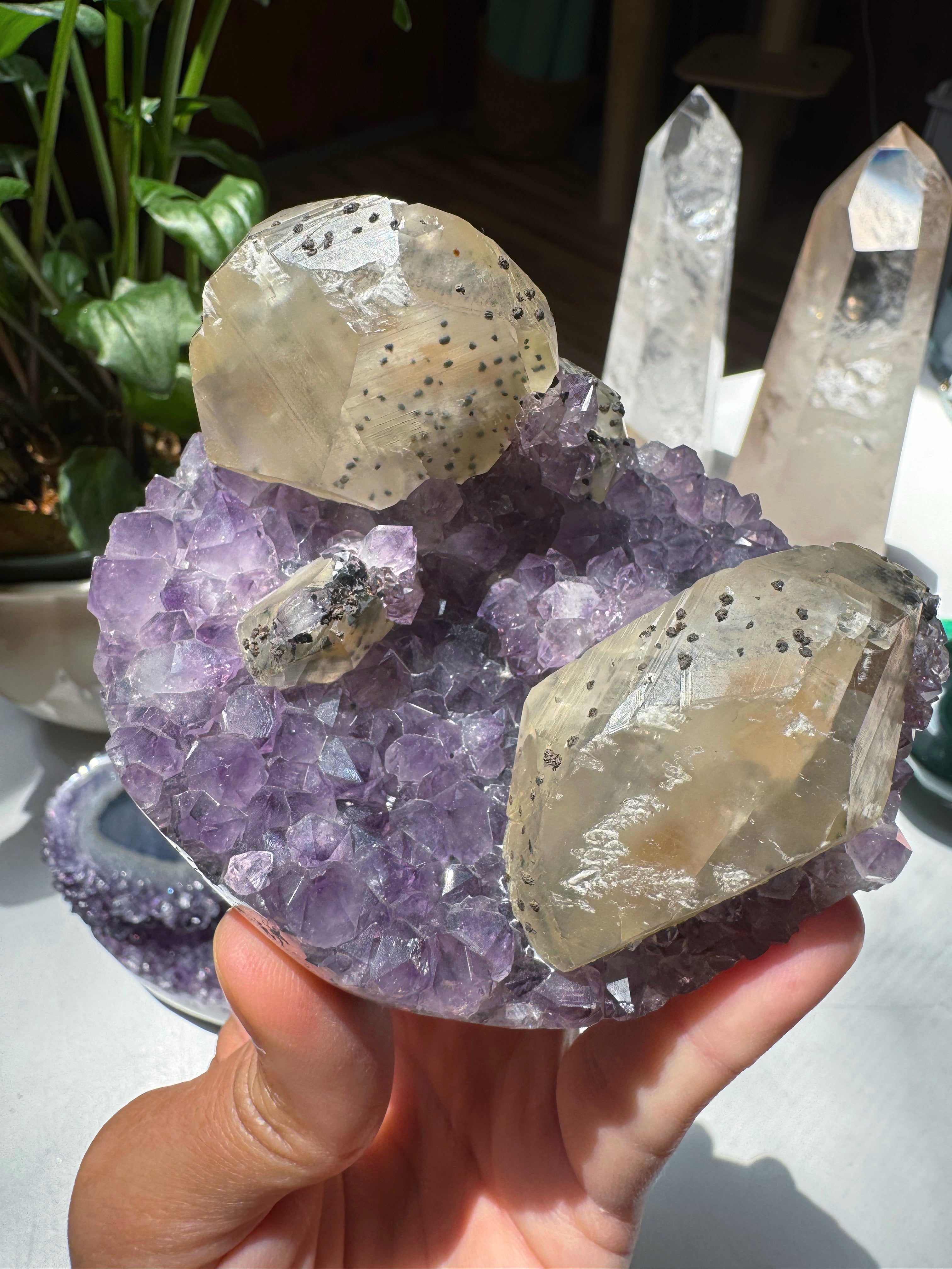 Amethyst Cluster w/ Calcite & Goethite from Uruguay Baltic Mermaid