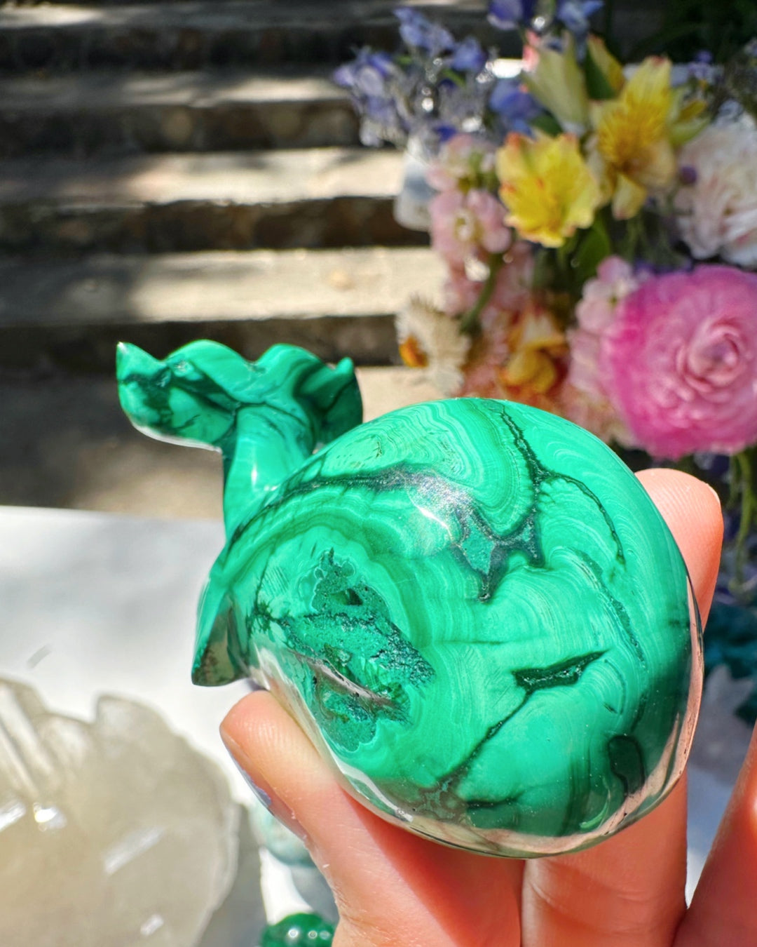 Hand Carved Malachite Whale - Baltic Mermaid