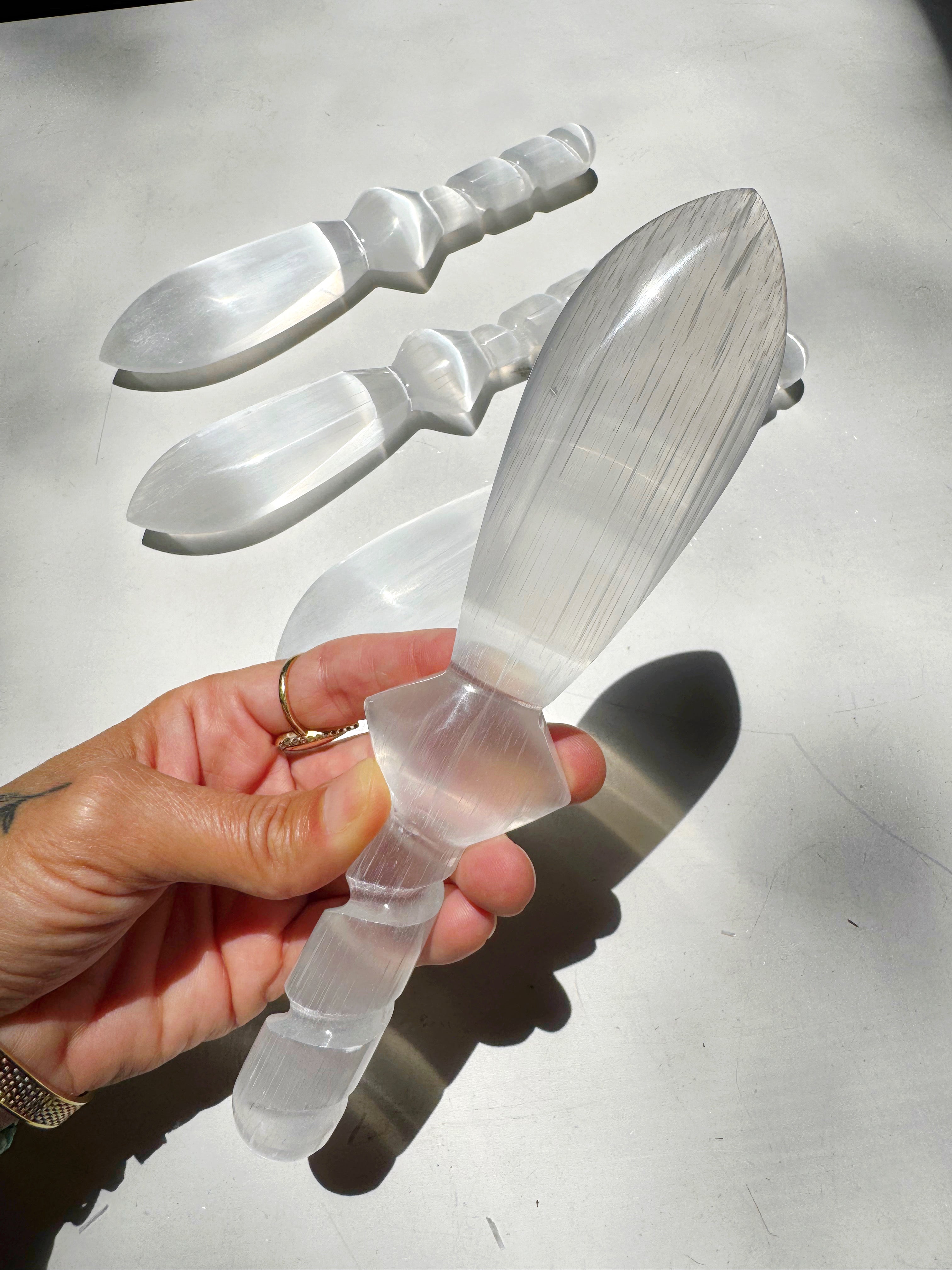 Selenite Dagger w/ Twisted Handle Baltic Mermaid