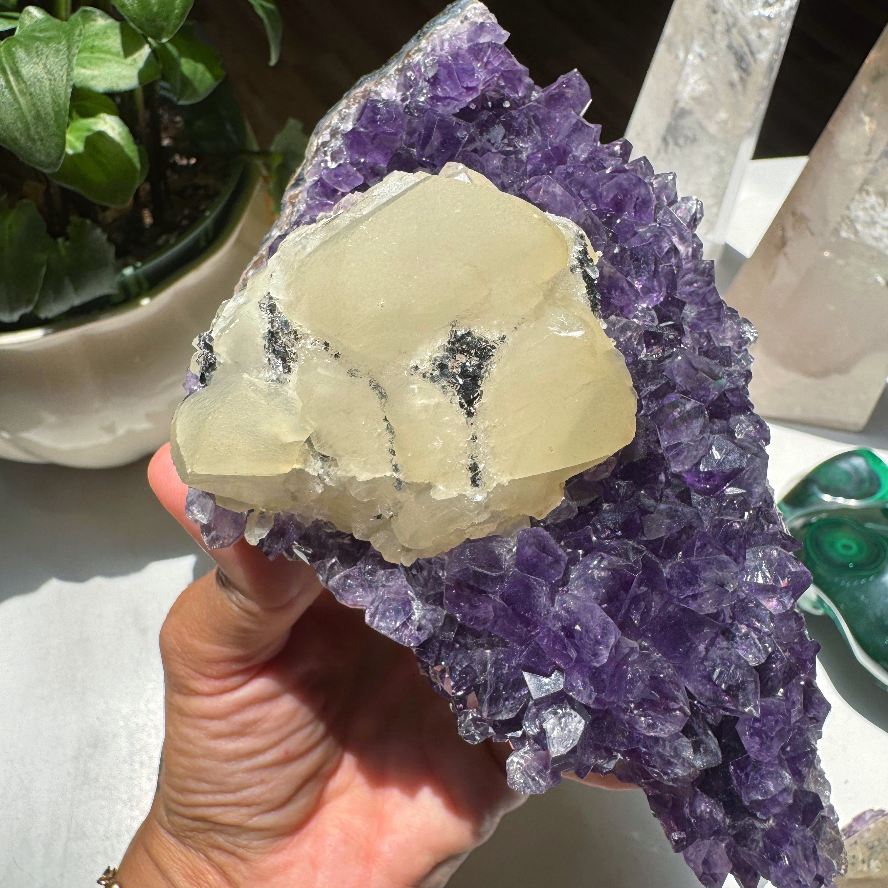 Amethyst Cluster w/ Druzy Calcite from Uruguay Baltic Mermaid