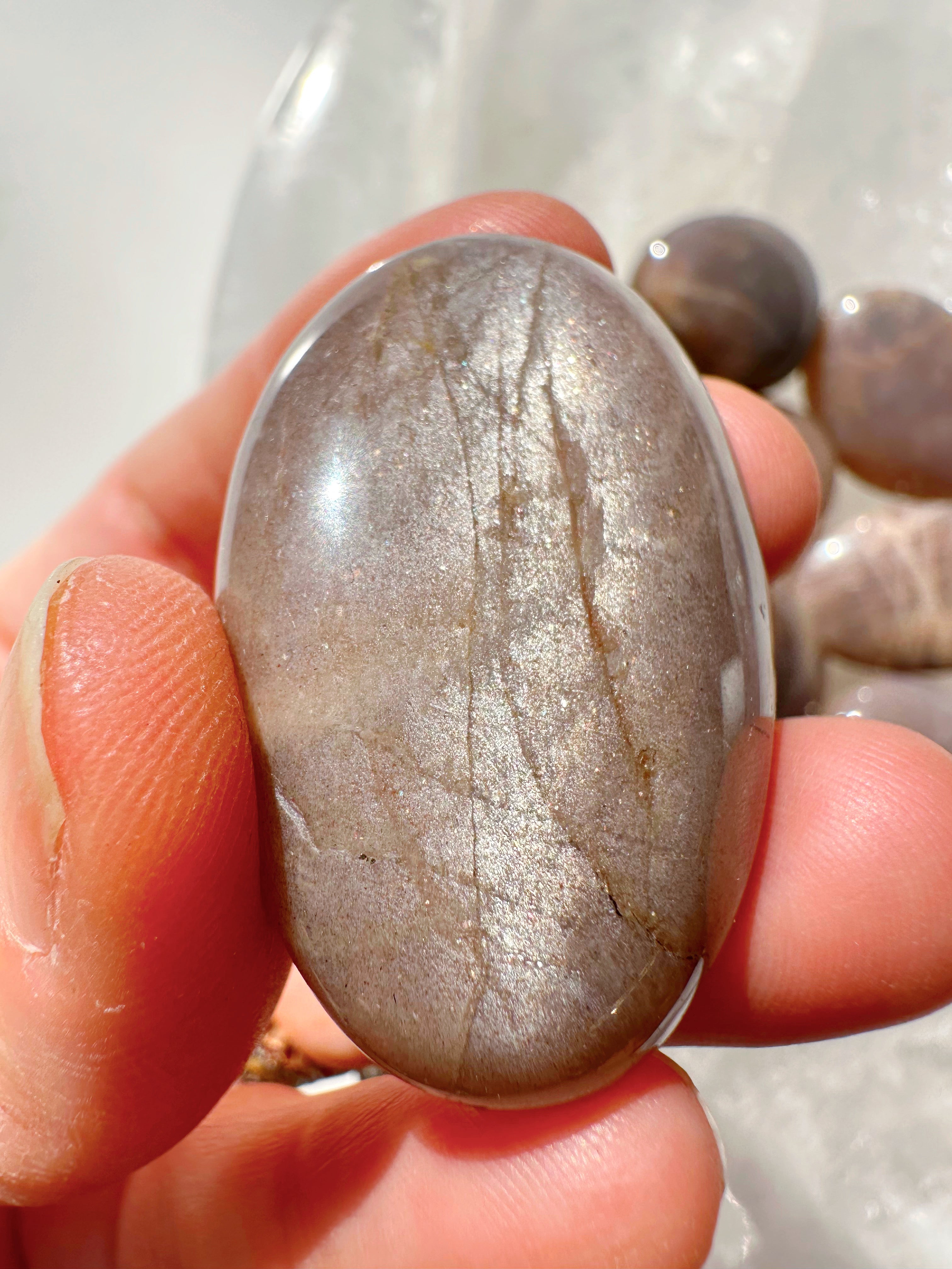 Sunstone & Peach Moonstone Palm Stone - I - Baltic Mermaid