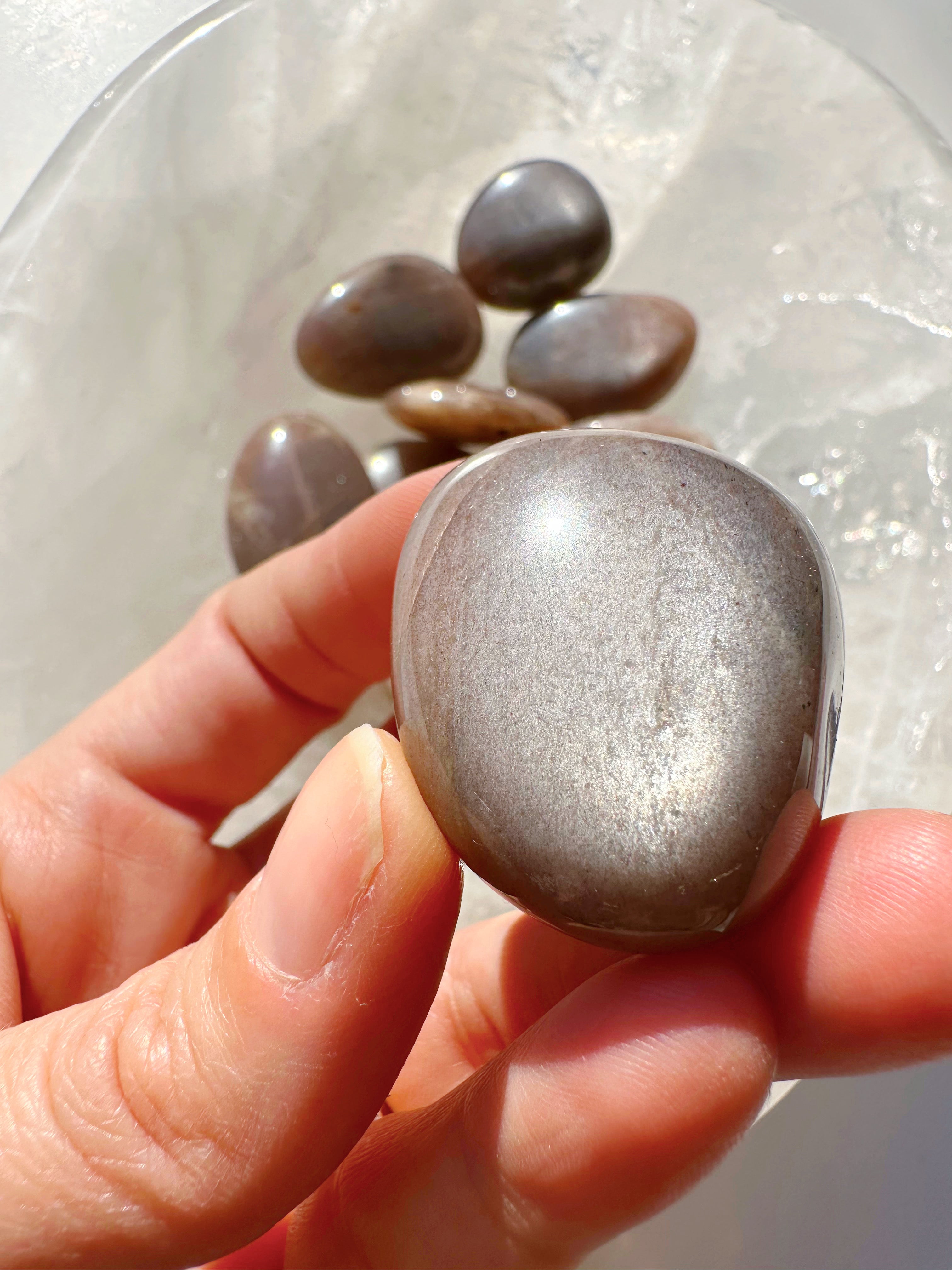 Sunstone & Peach Moonstone Palm Stone - H - Baltic Mermaid