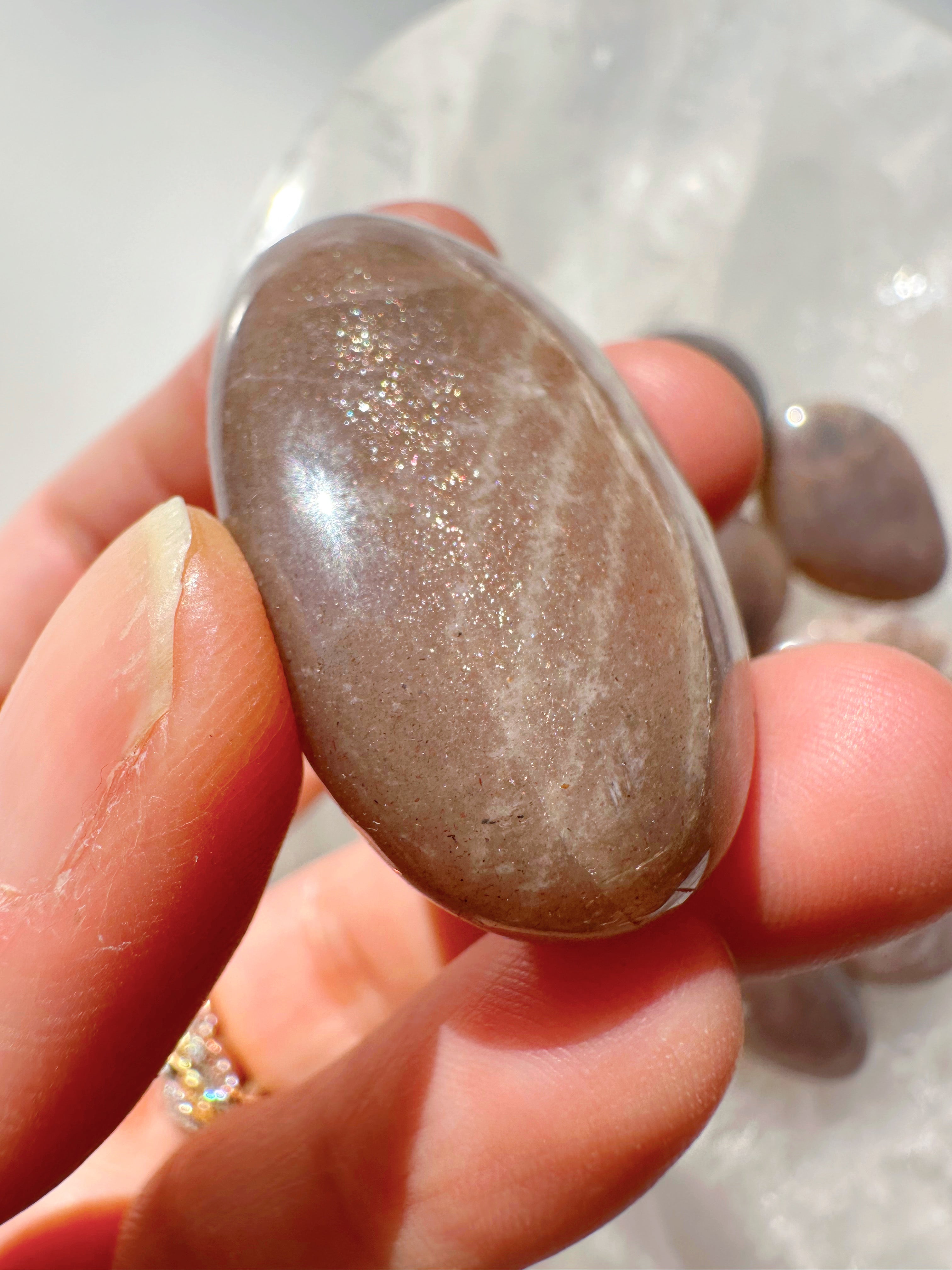 Sunstone & Peach Moonstone Palm Stone - I - Baltic Mermaid