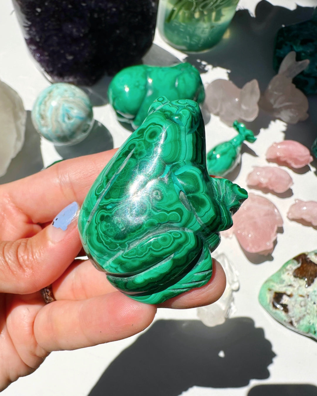 Hand Carved Malachite Frog - Baltic Mermaid