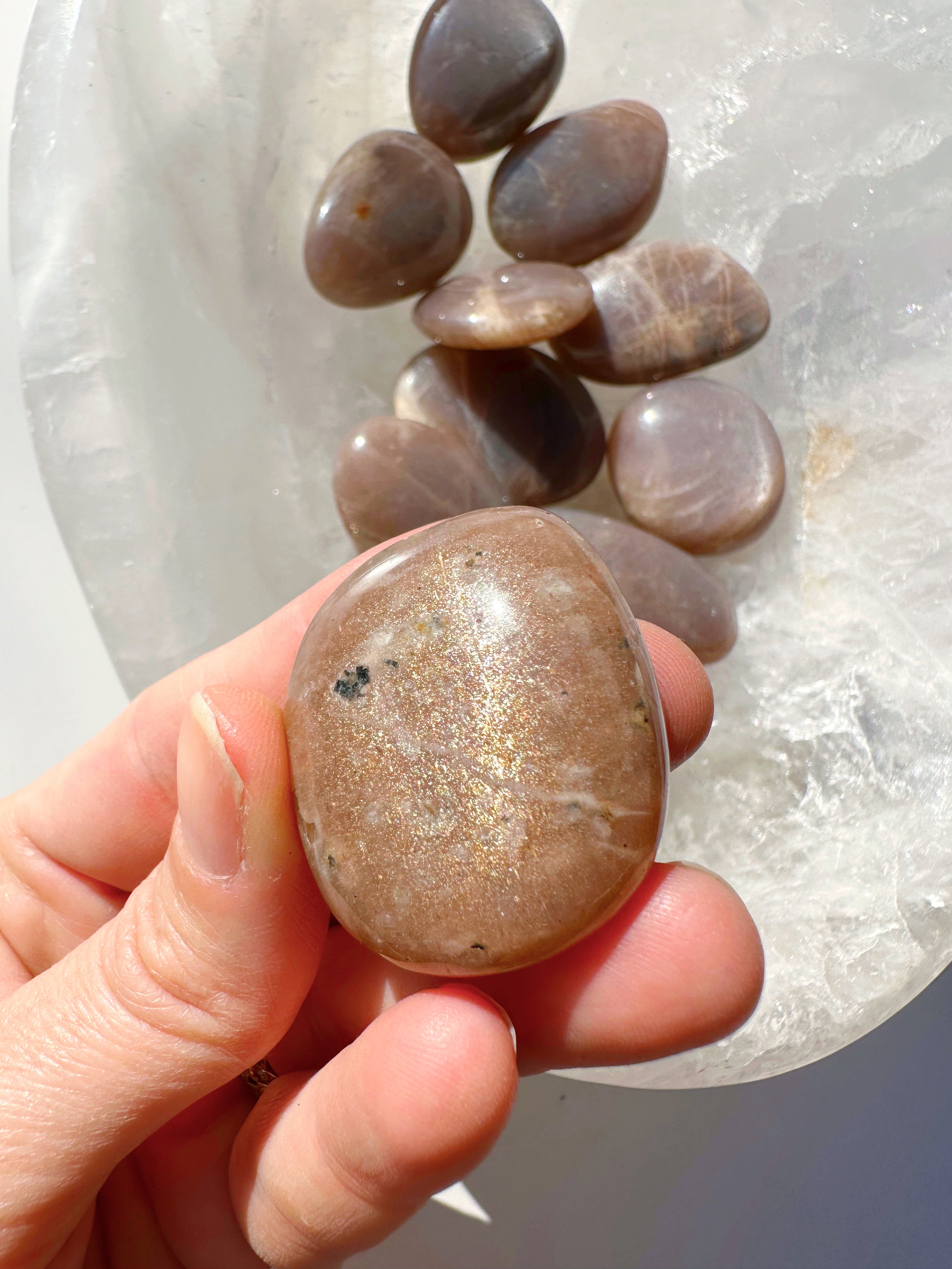 Sunstone & Peach Moonstone Palm Stone - G - Baltic Mermaid