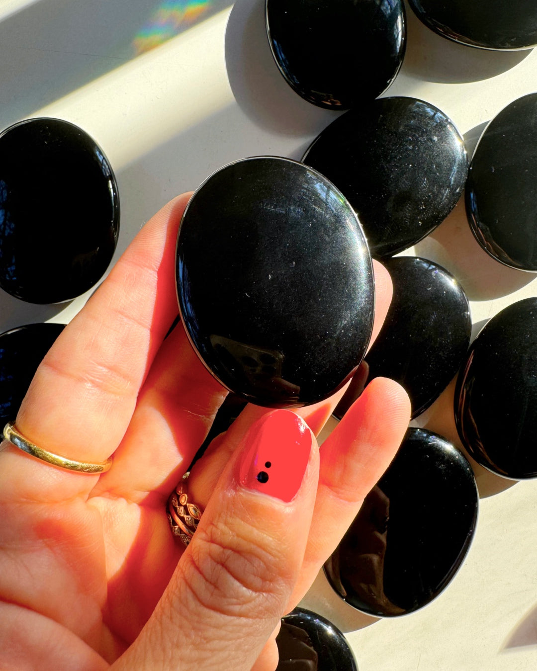 Black Obsidian Flat Palm Stones - Baltic Mermaid