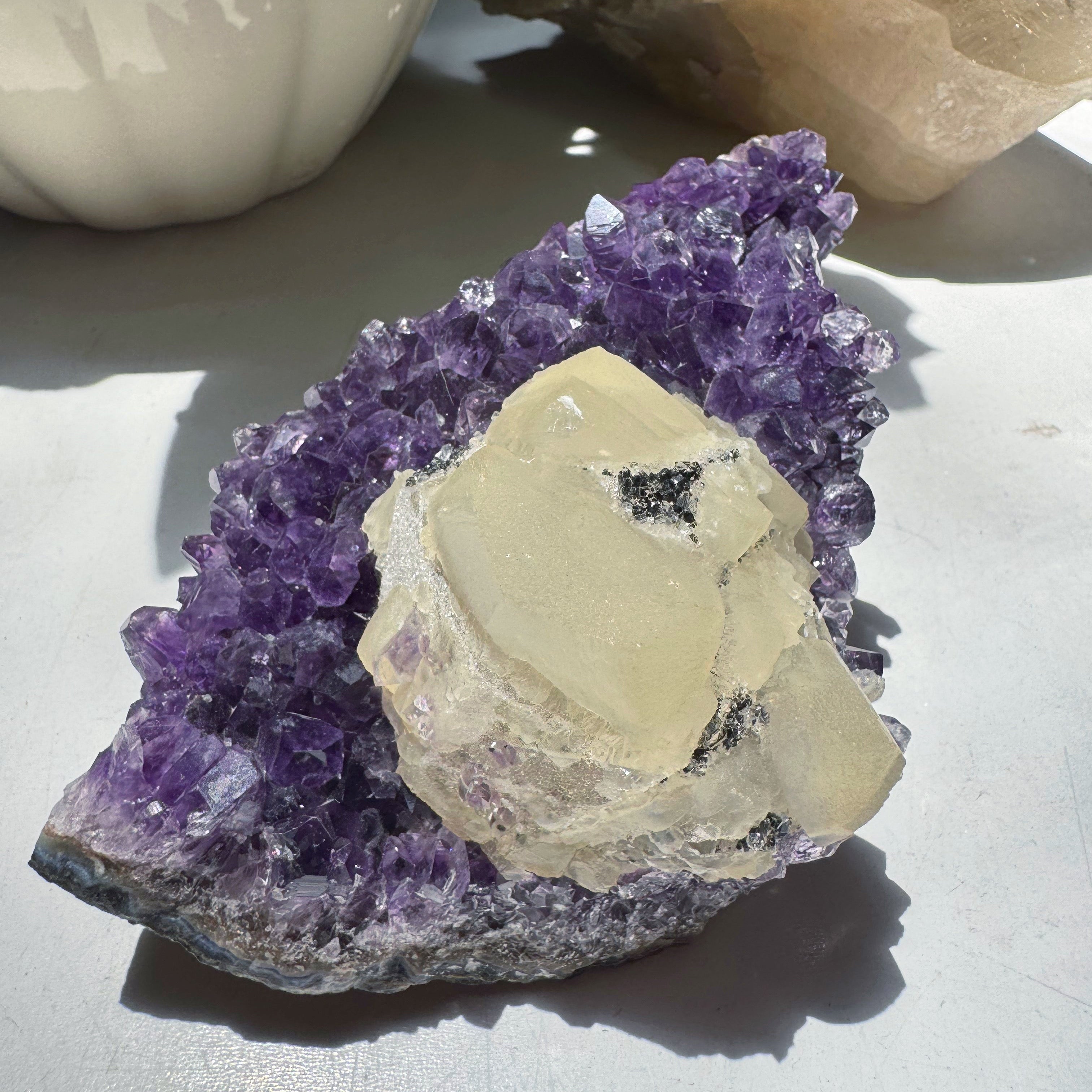 Amethyst Cluster w/ Druzy Calcite from Uruguay Baltic Mermaid