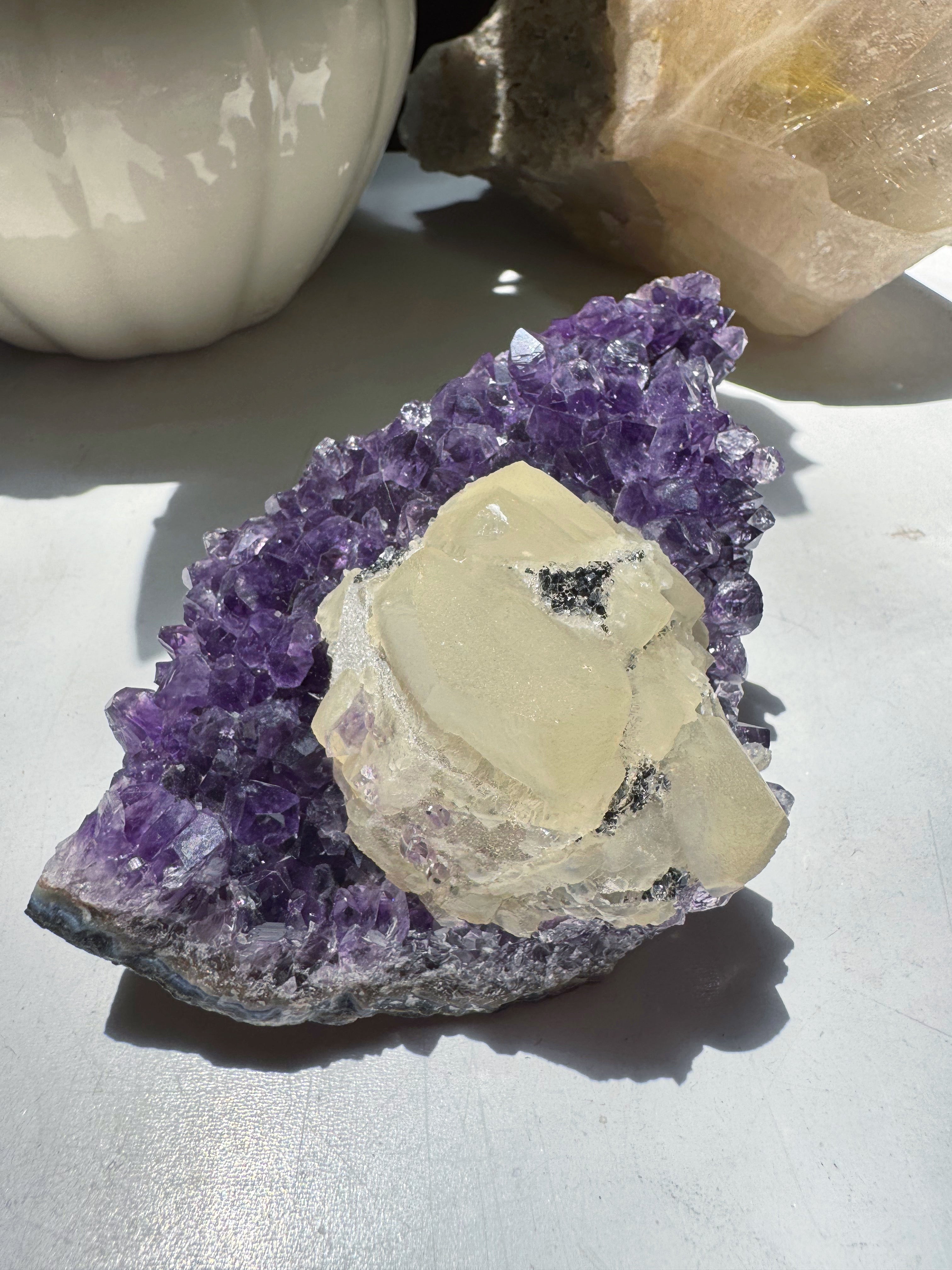Amethyst Cluster w/ Druzy Calcite from Uruguay Baltic Mermaid