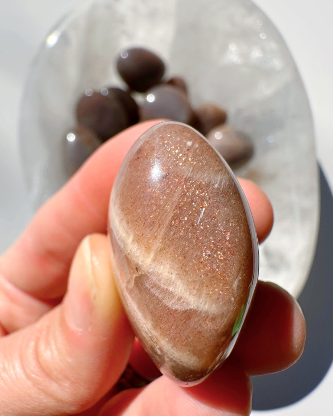 Sunstone & Peach Moonstone Palm Stone - C - Baltic Mermaid