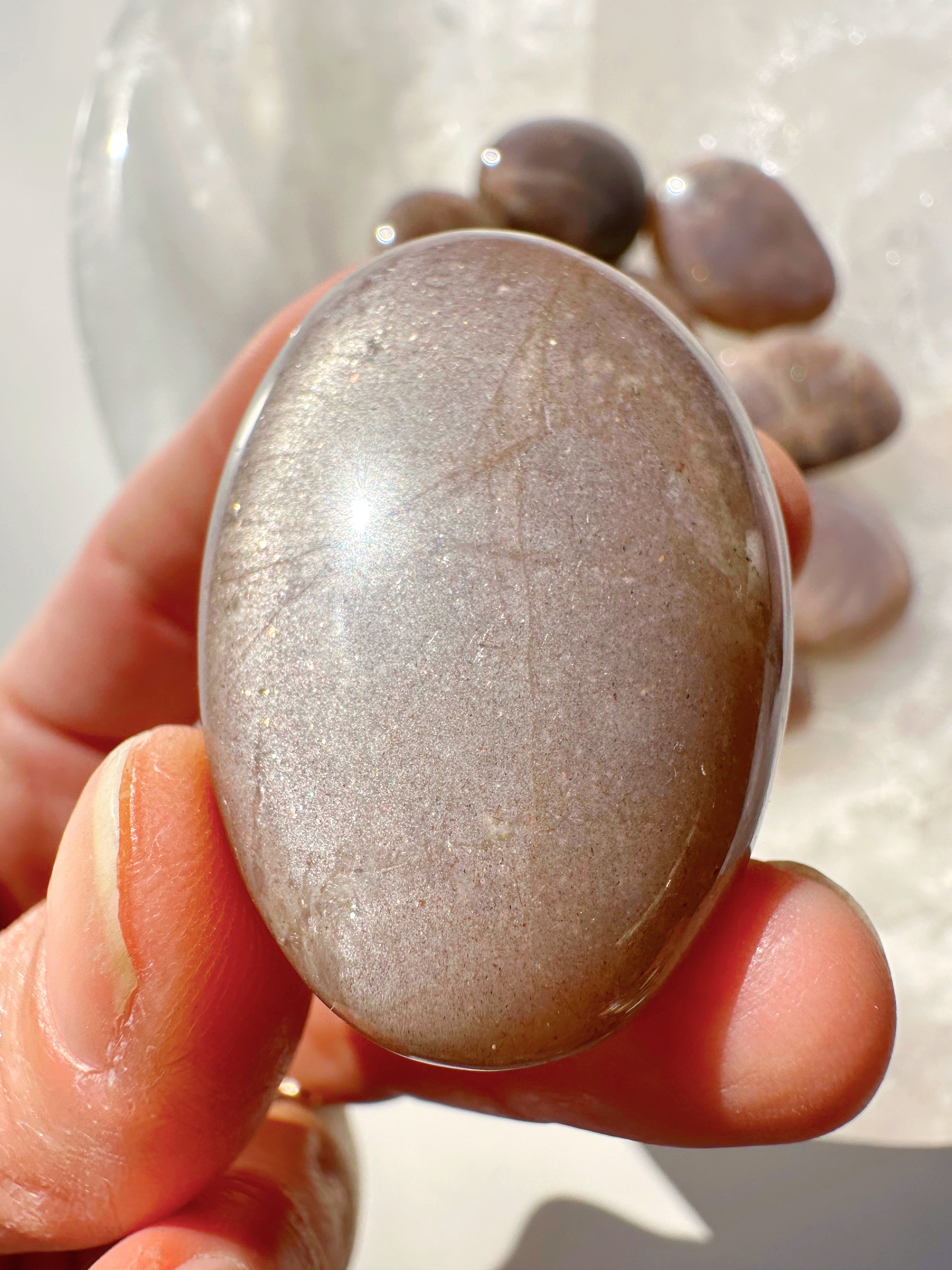 Sunstone & Peach Moonstone Palm Stone - I - Baltic Mermaid