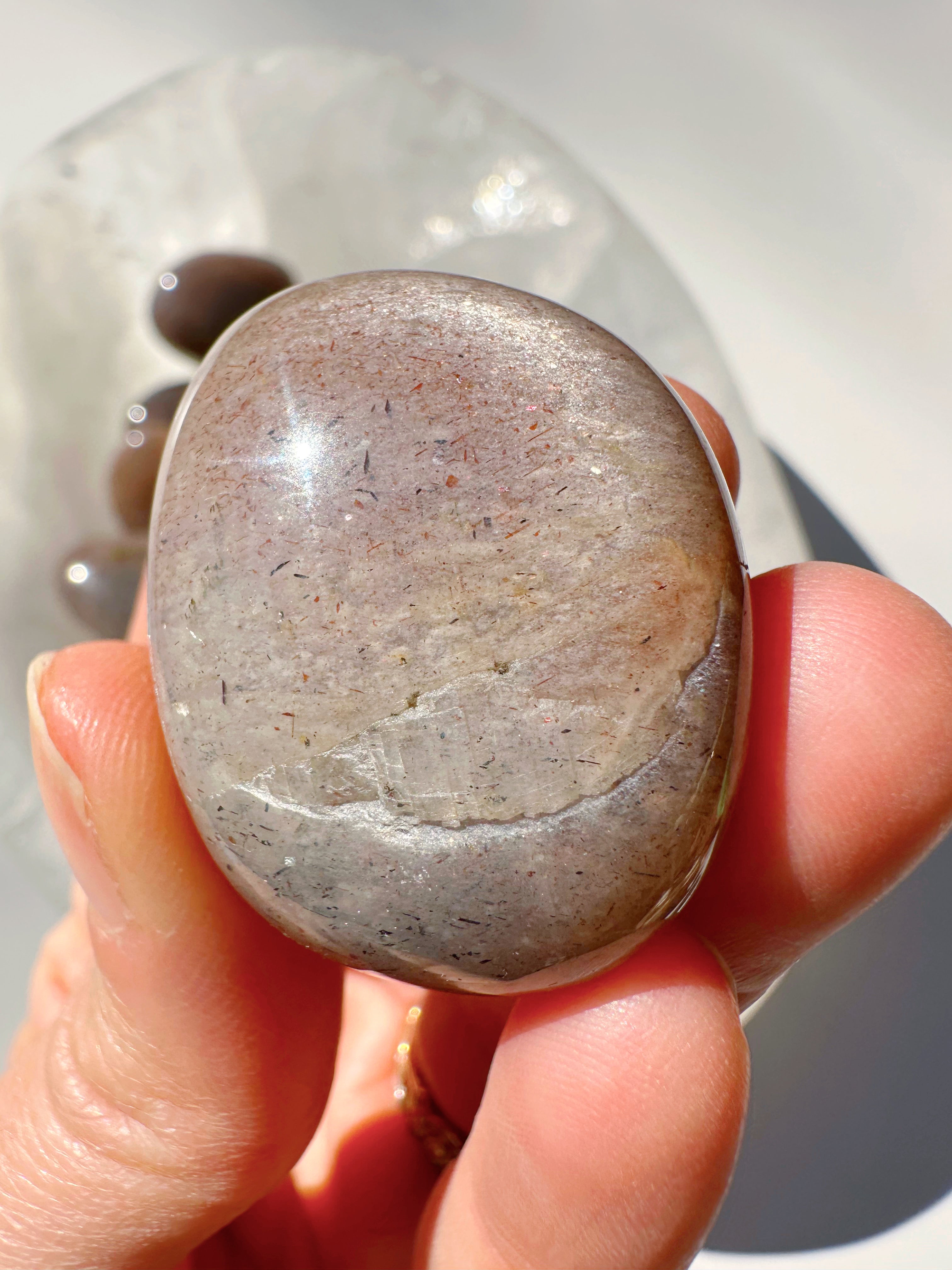 Sunstone & Peach Moonstone Palm Stone - D - Baltic Mermaid