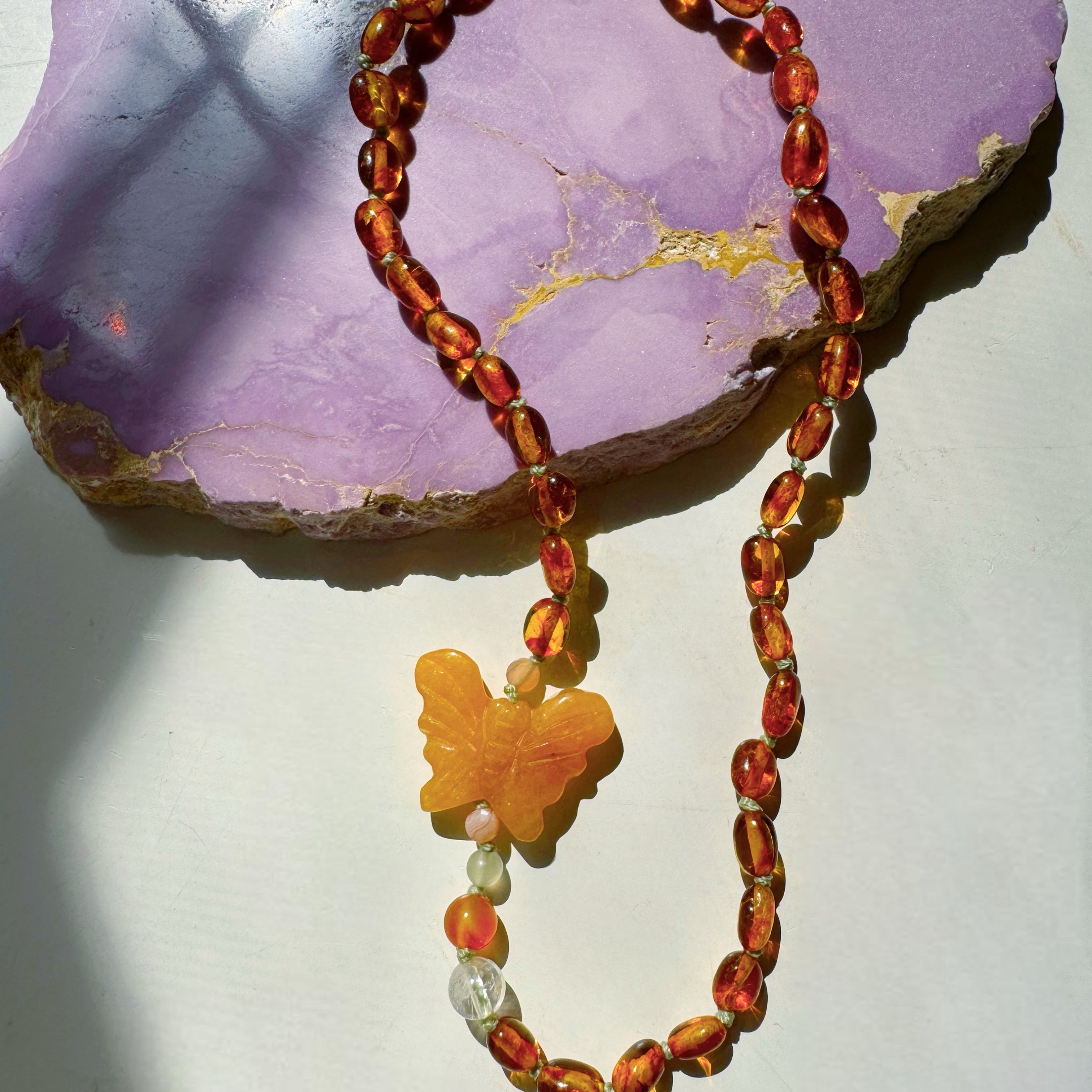“Butterfly Sugar Baby” Baltic Amber & Gemstone Necklace - Baltic Mermaid