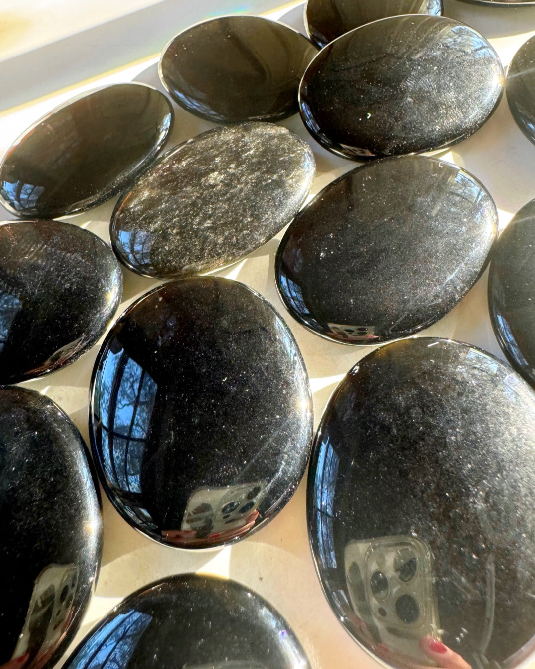 Black Obsidian Flat Palm Stones - Baltic Mermaid