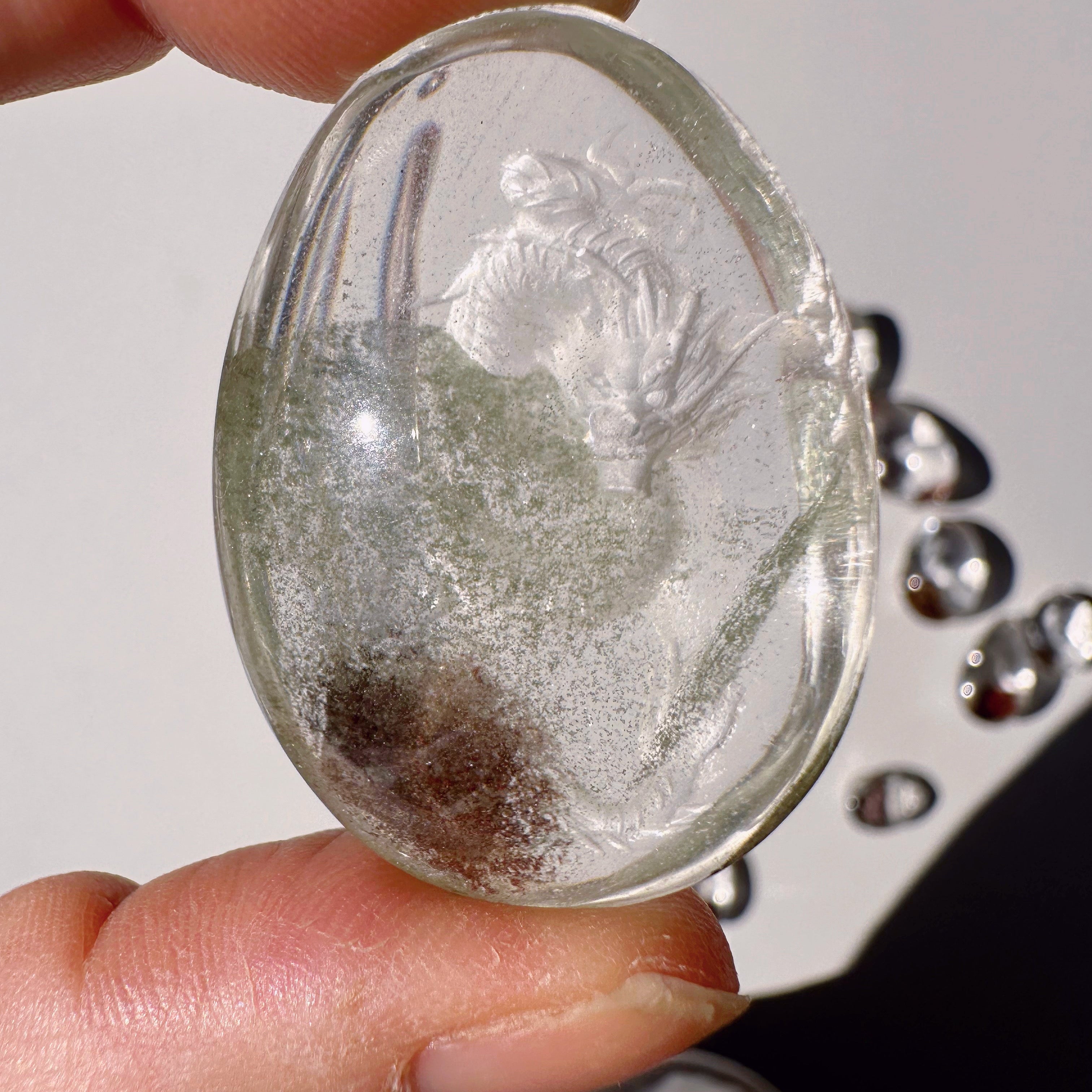 Intaglio Carved Dragon Chlorite Quartz/Garden Quartz Cabochon Baltic Mermaid