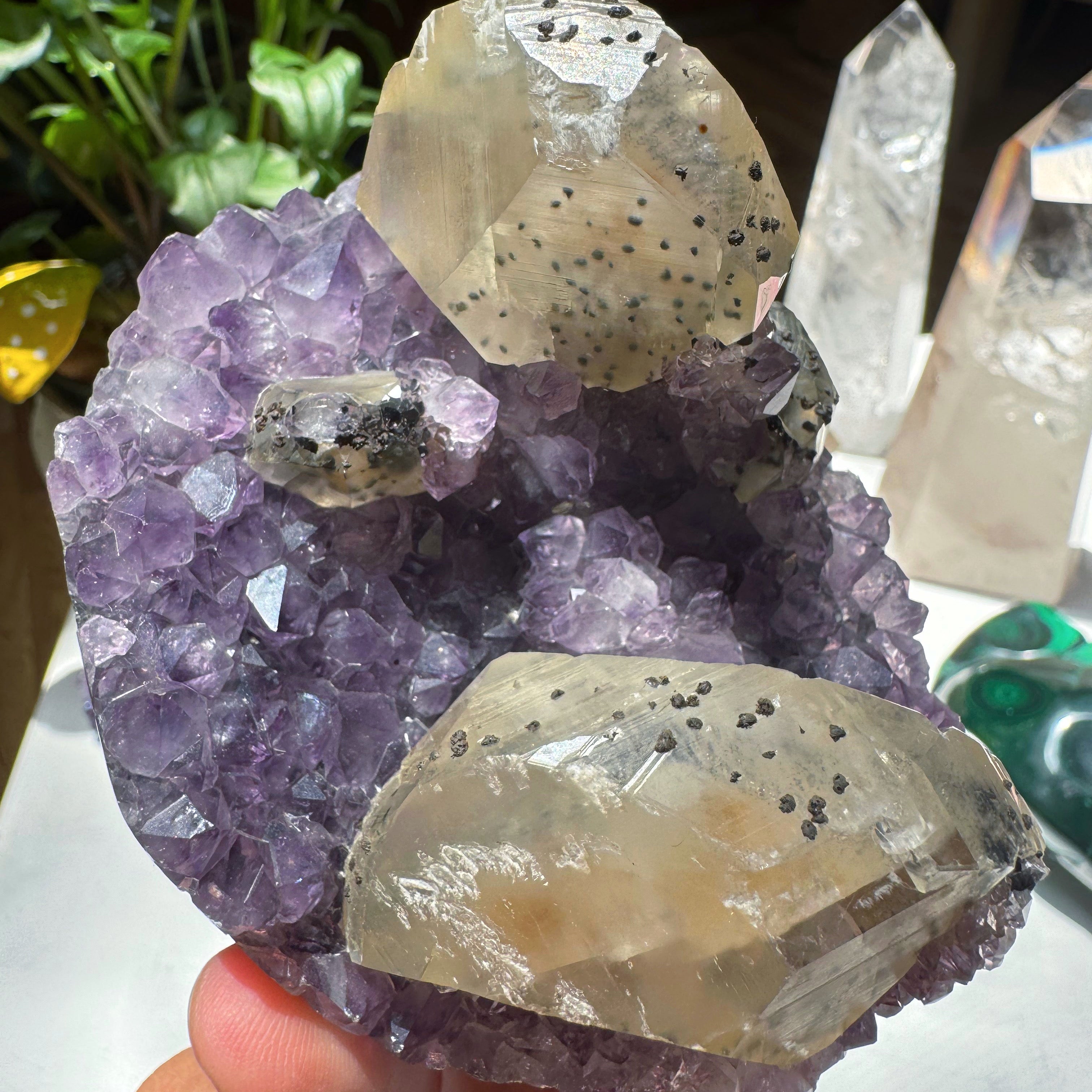Amethyst Cluster w/ Calcite & Goethite from Uruguay Baltic Mermaid