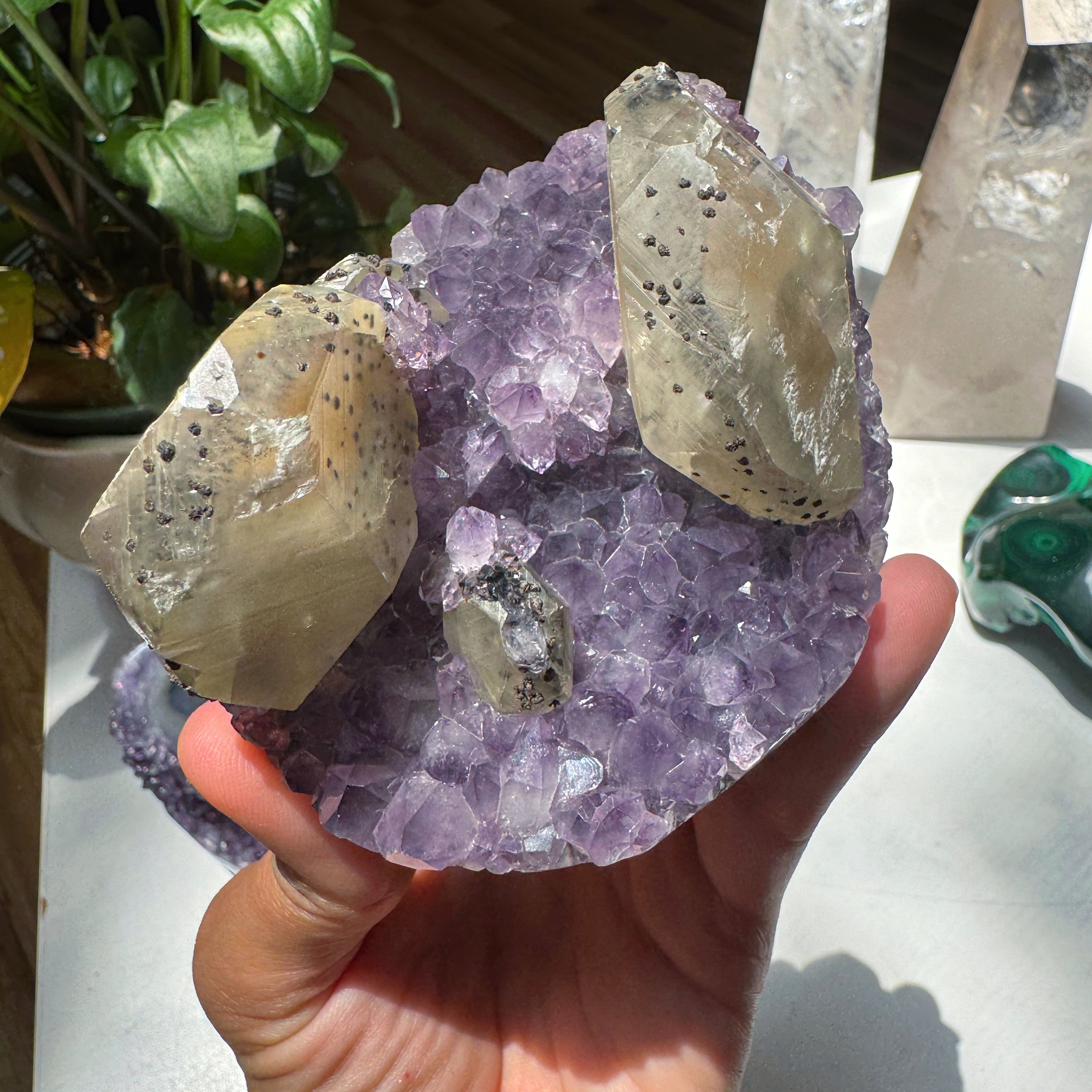 Amethyst Cluster w/ Calcite & Goethite from Uruguay Baltic Mermaid