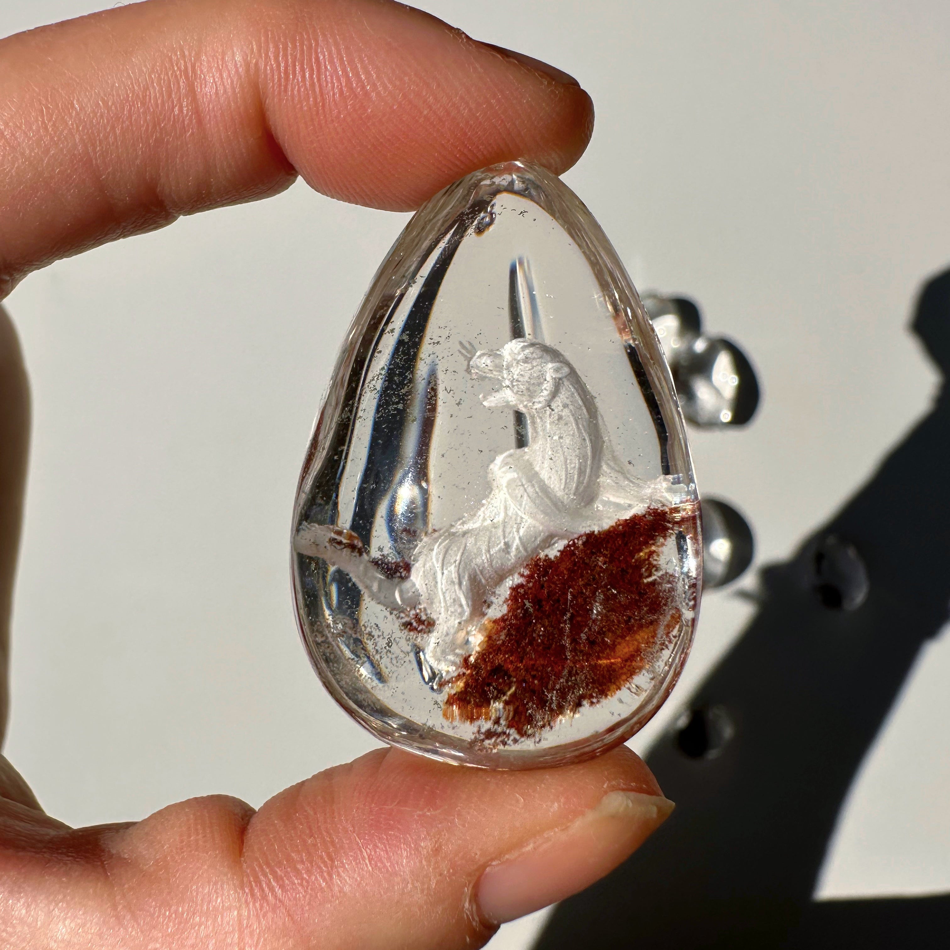 Intaglio Tiger Carved Chlorite Quartz/Garden Quartz Cabochon Baltic Mermaid