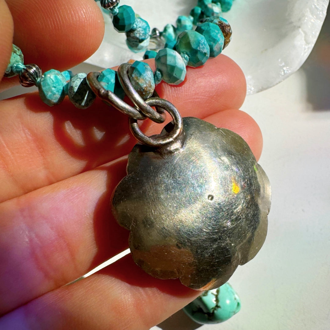 “Chelsea” - Turquoise & Sterling Silver Necklace w/ Flower Pendant - Baltic Mermaid