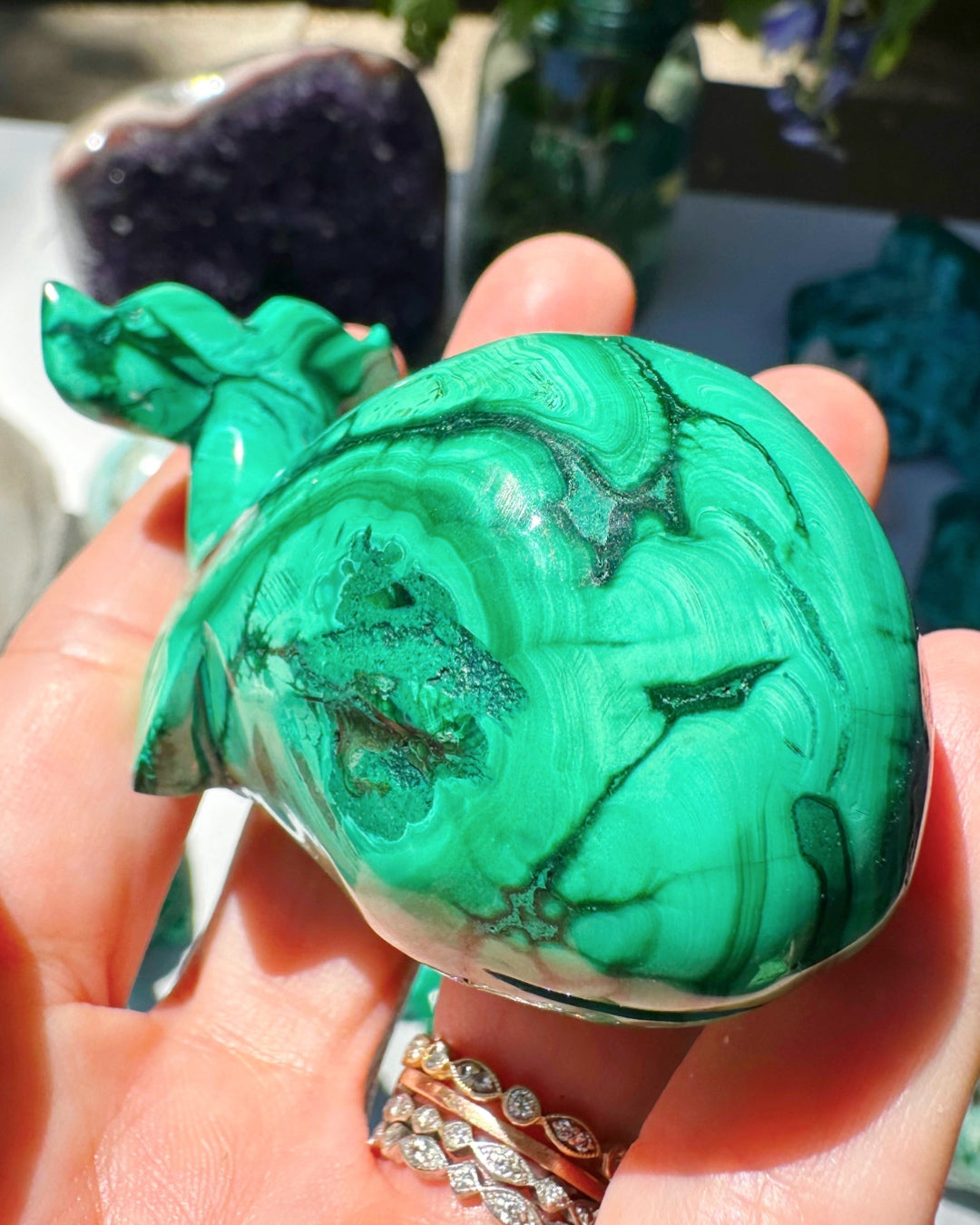 Hand Carved Malachite Whale - Baltic Mermaid