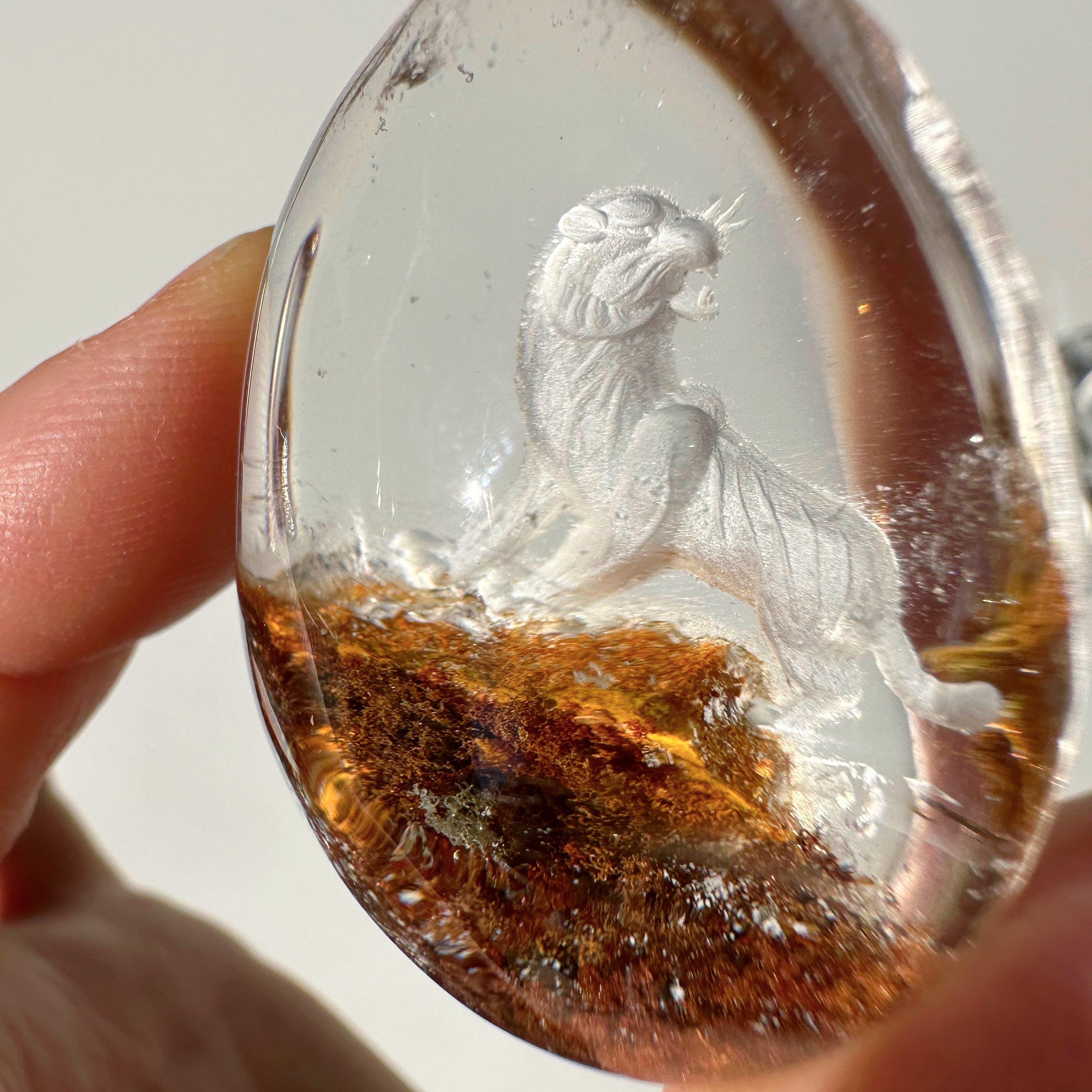 Intaglio Tiger Carved Chlorite Quartz/Garden Quartz Cabochon Baltic Mermaid