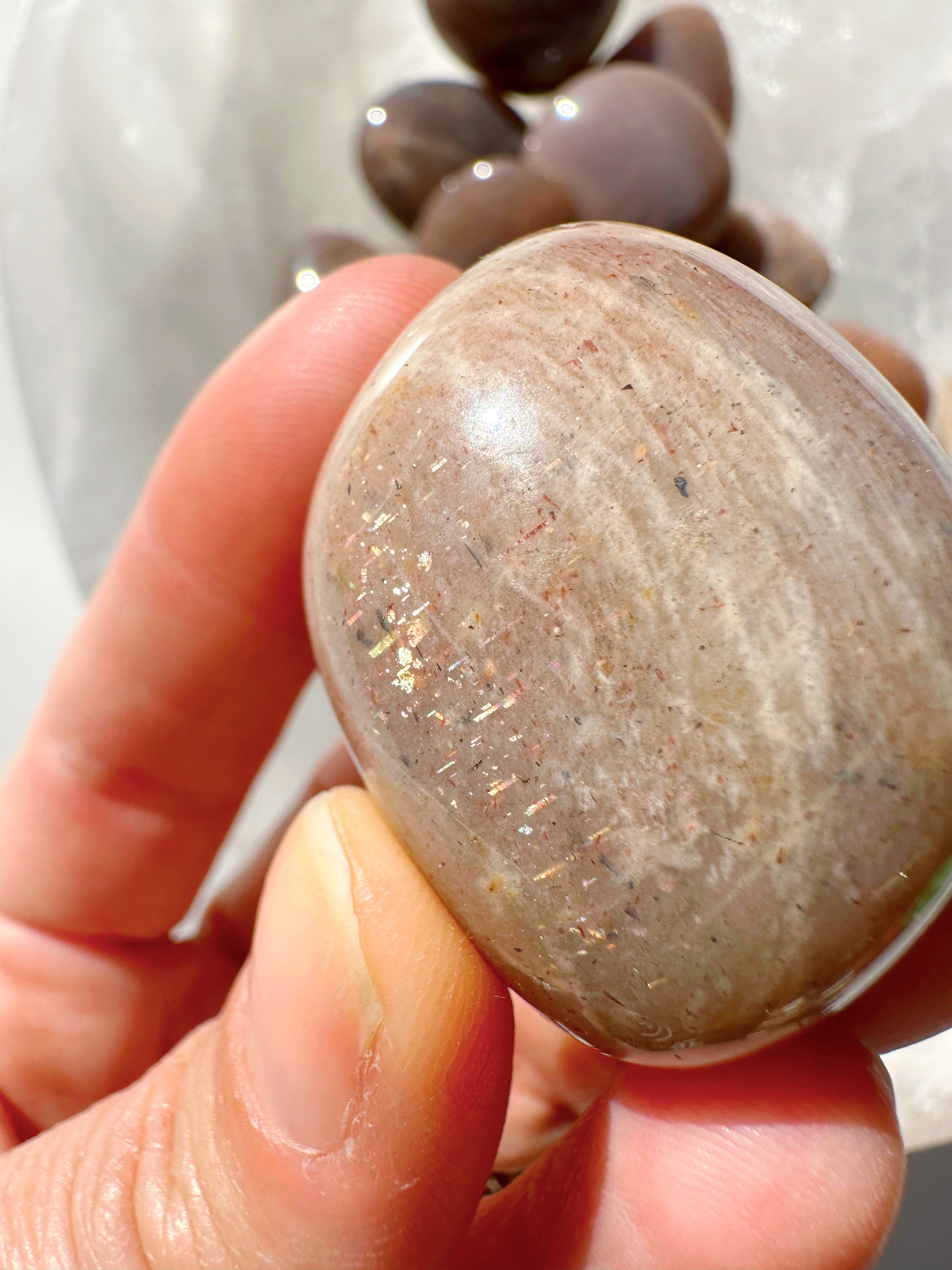 Sunstone & Peach Moonstone Palm Stone - F - Baltic Mermaid