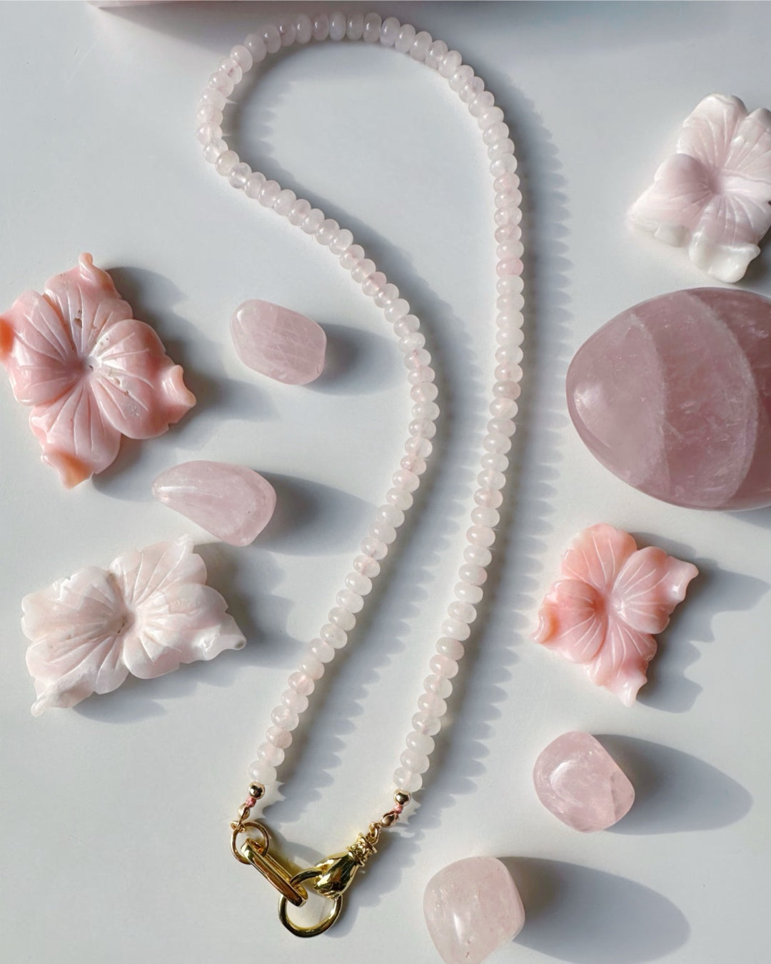 “Hand of Love” Rose Quartz Gemstone Candy Necklace - Baltic Mermaid