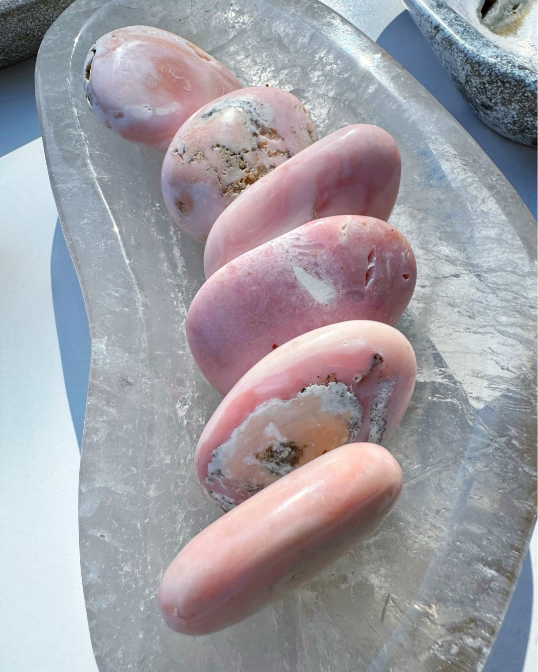 Pink Opal Palm Stones - Baltic Mermaid