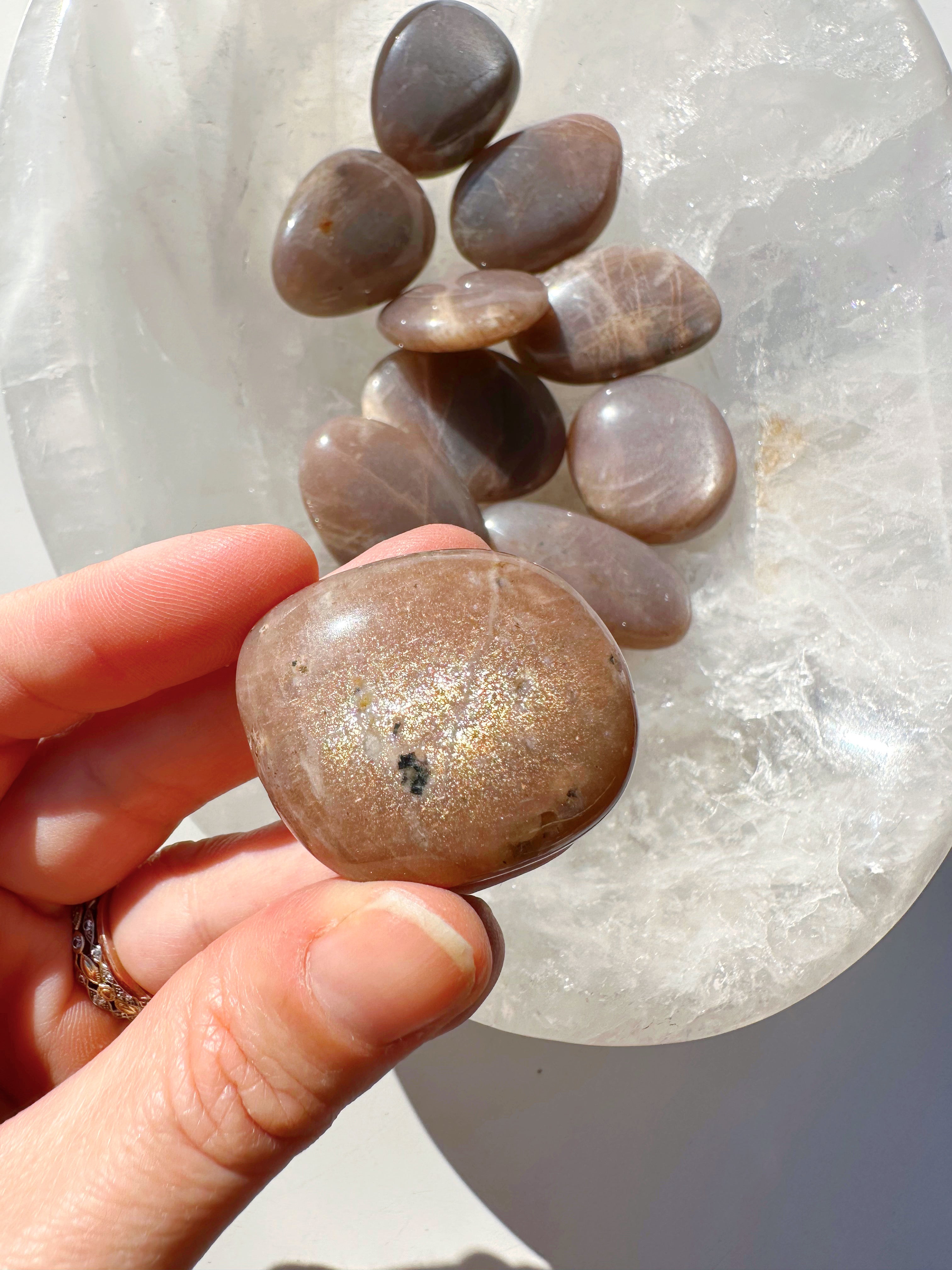 Sunstone & Peach Moonstone Palm Stone - G - Baltic Mermaid