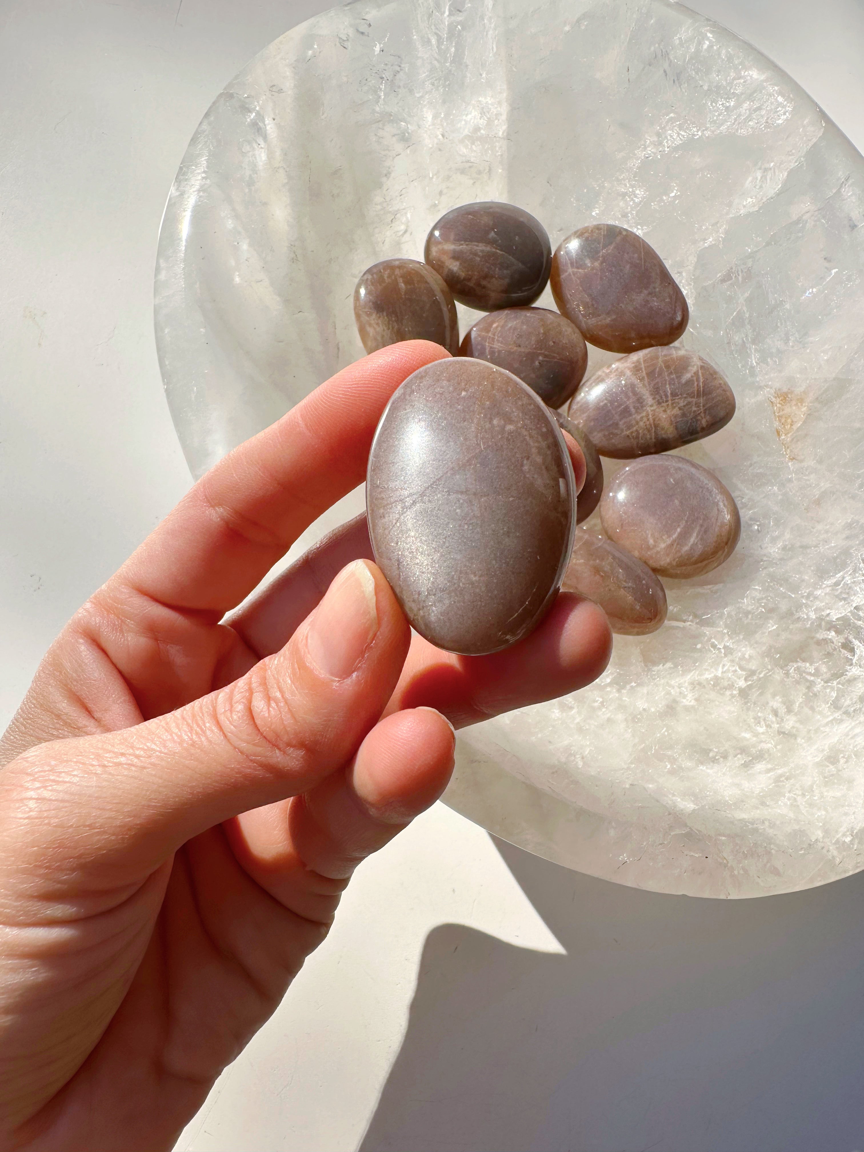 Sunstone & Peach Moonstone Palm Stone - I - Baltic Mermaid