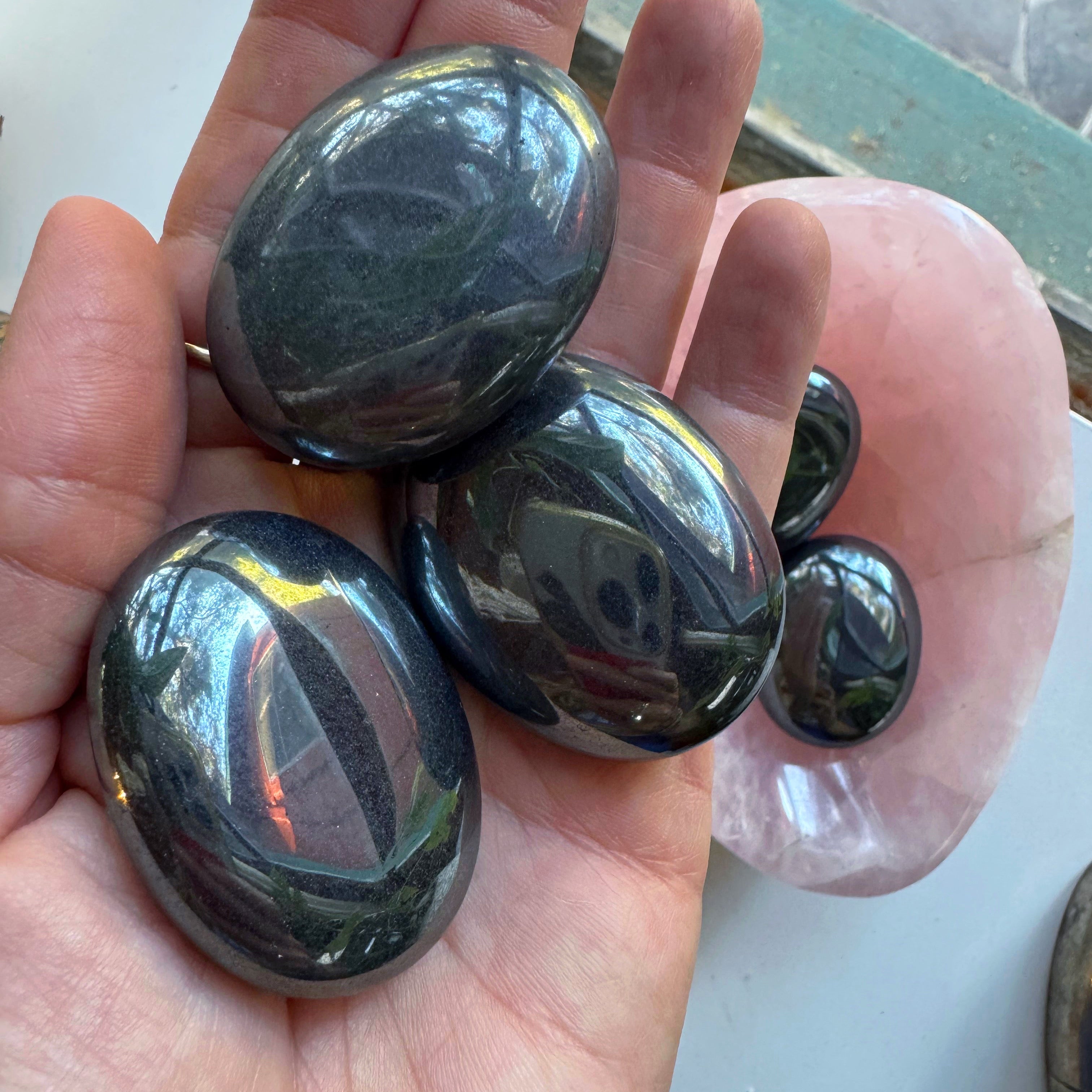 Hematite Palm Stones Baltic Mermaid