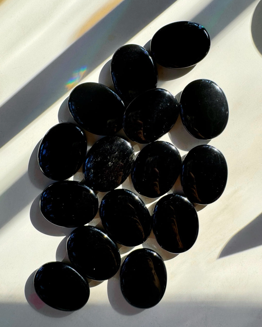 Black Obsidian Flat Palm Stones - Baltic Mermaid