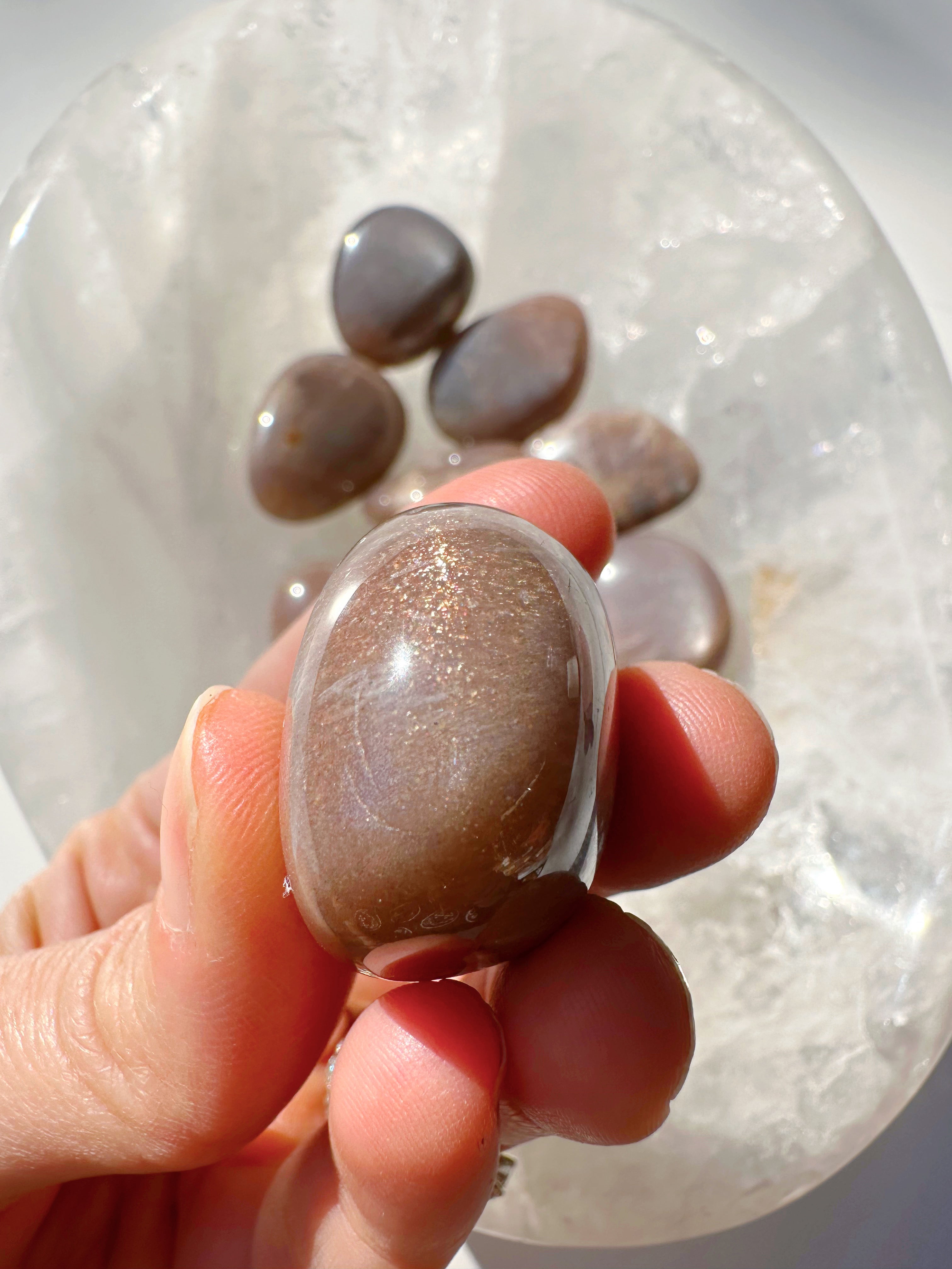 Sunstone & Peach Moonstone Palm Stone - H - Baltic Mermaid