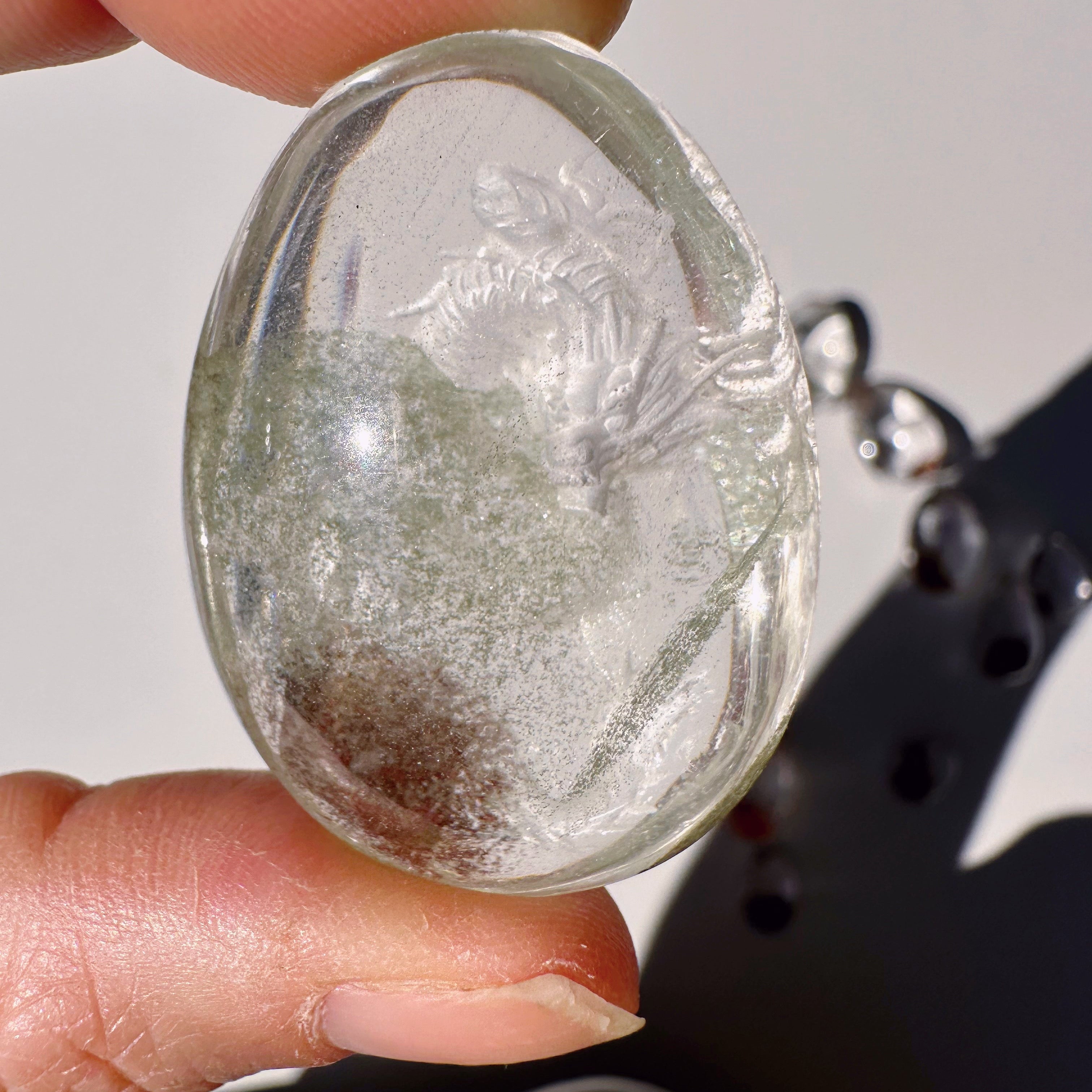 Intaglio Carved Dragon Chlorite Quartz/Garden Quartz Cabochon Baltic Mermaid