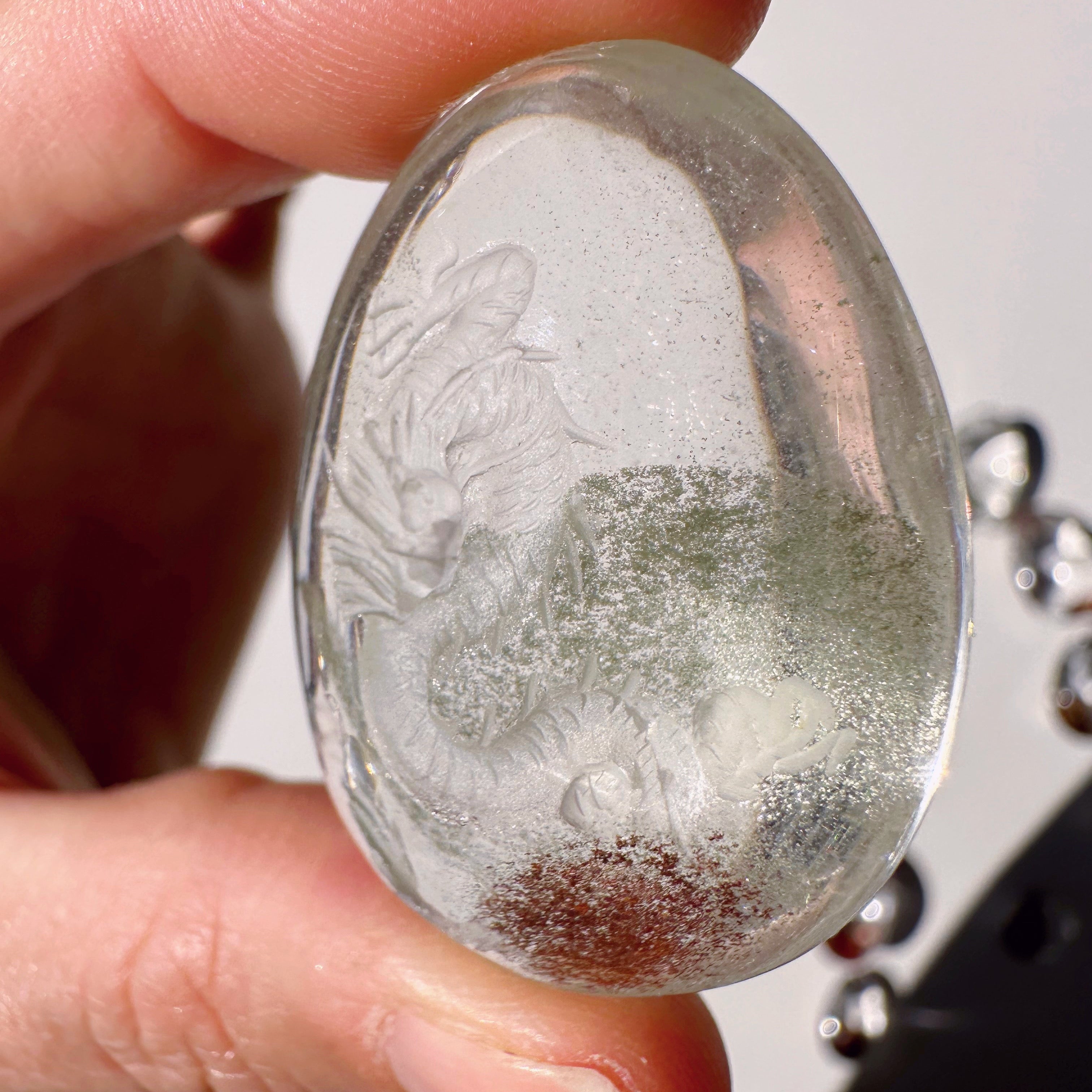 Intaglio Carved Dragon Chlorite Quartz/Garden Quartz Cabochon Baltic Mermaid