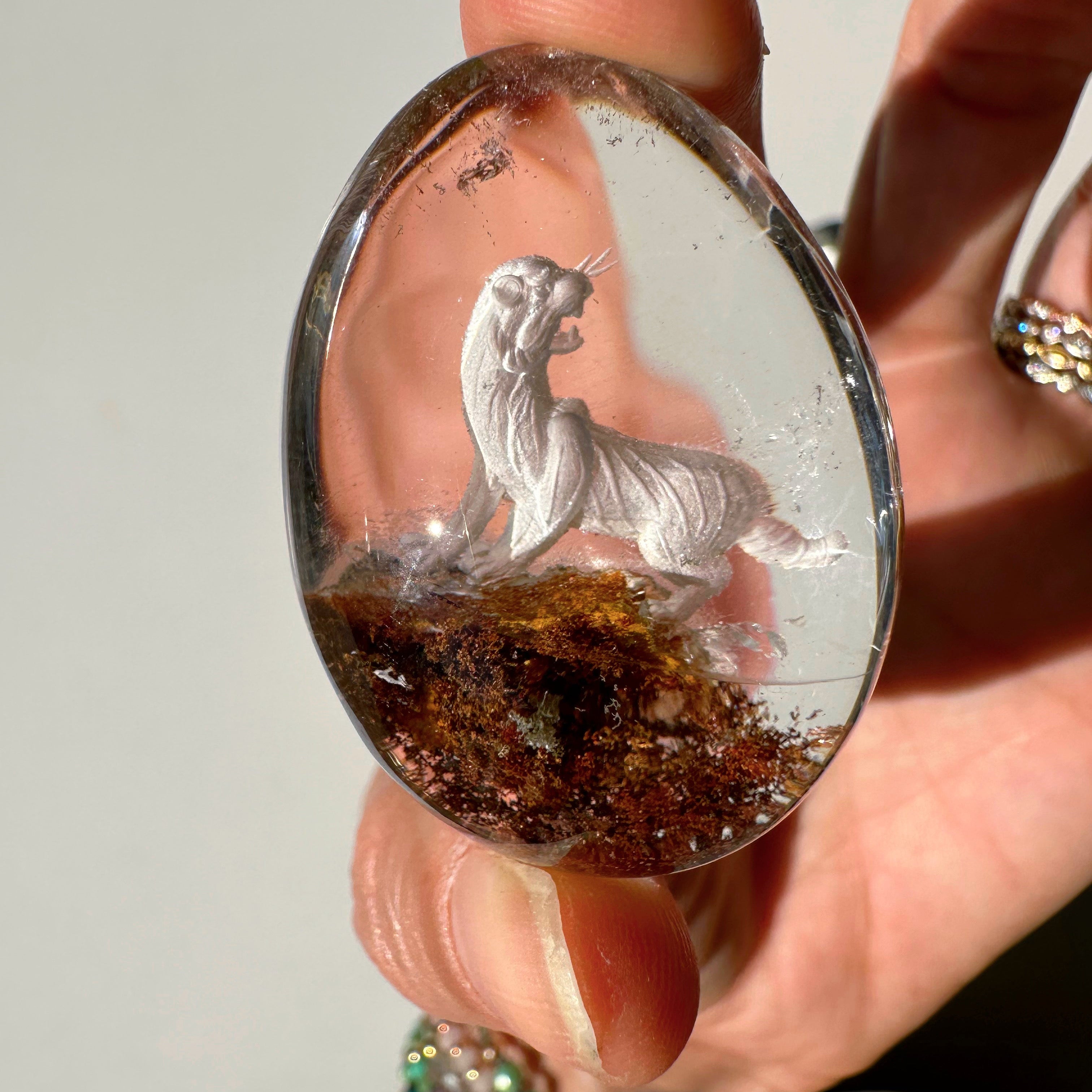 Intaglio Tiger Carved Chlorite Quartz/Garden Quartz Cabochon Baltic Mermaid