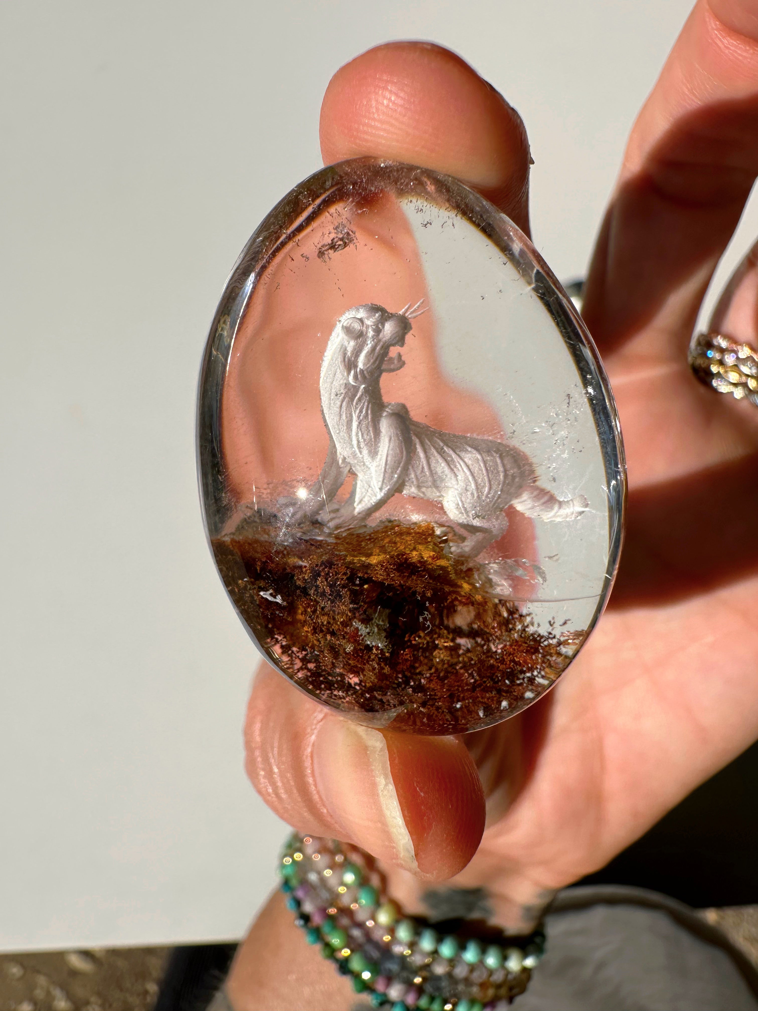 Intaglio Tiger Carved Chlorite Quartz/Garden Quartz Cabochon Baltic Mermaid