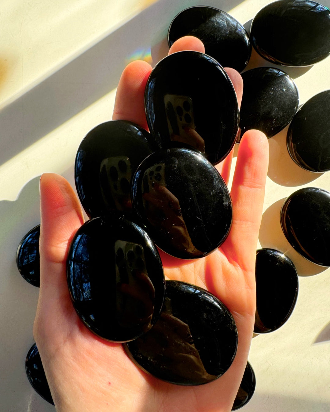 Black Obsidian Flat Palm Stones - Baltic Mermaid