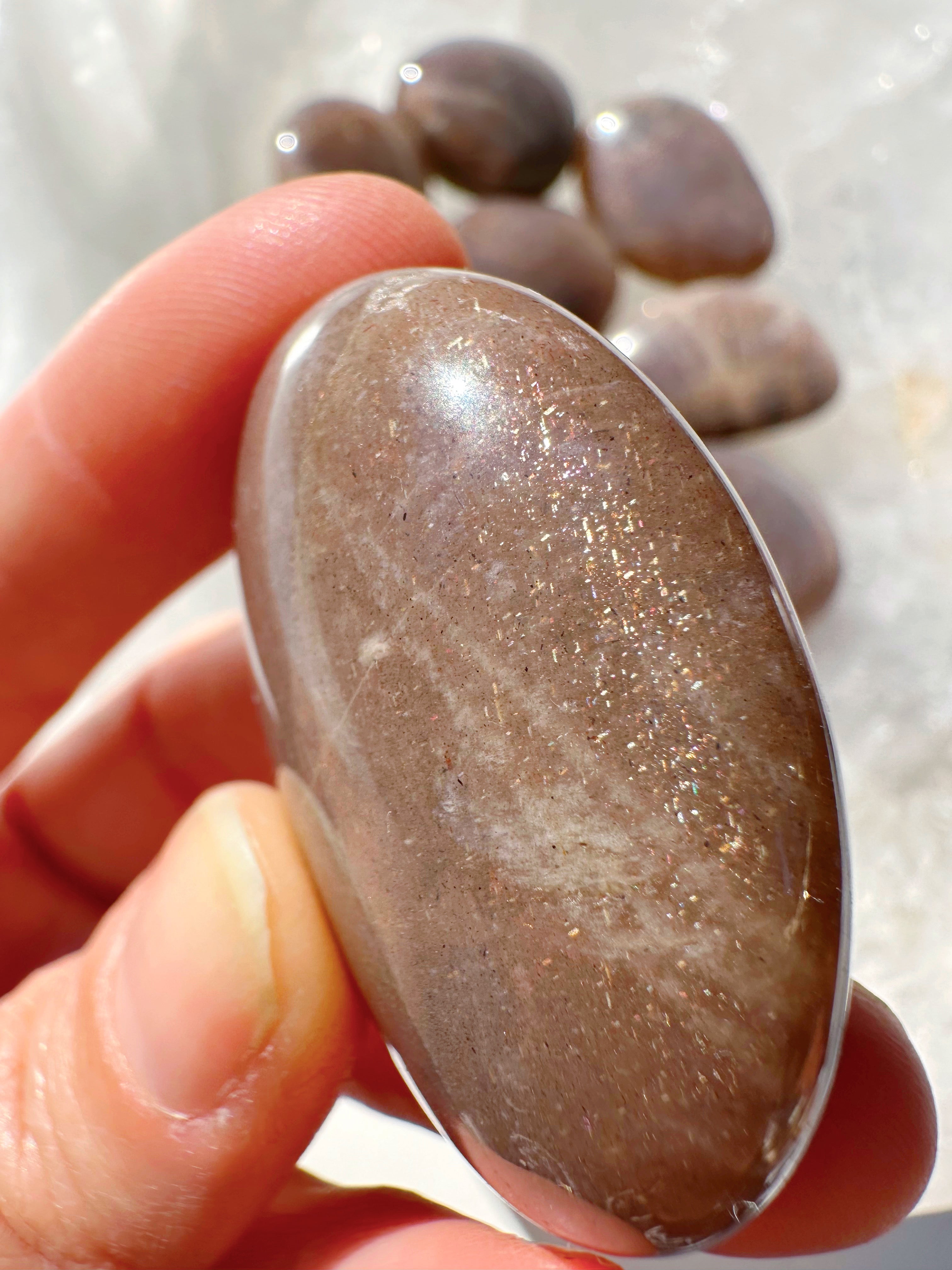 Sunstone & Peach Moonstone Palm Stone - I - Baltic Mermaid