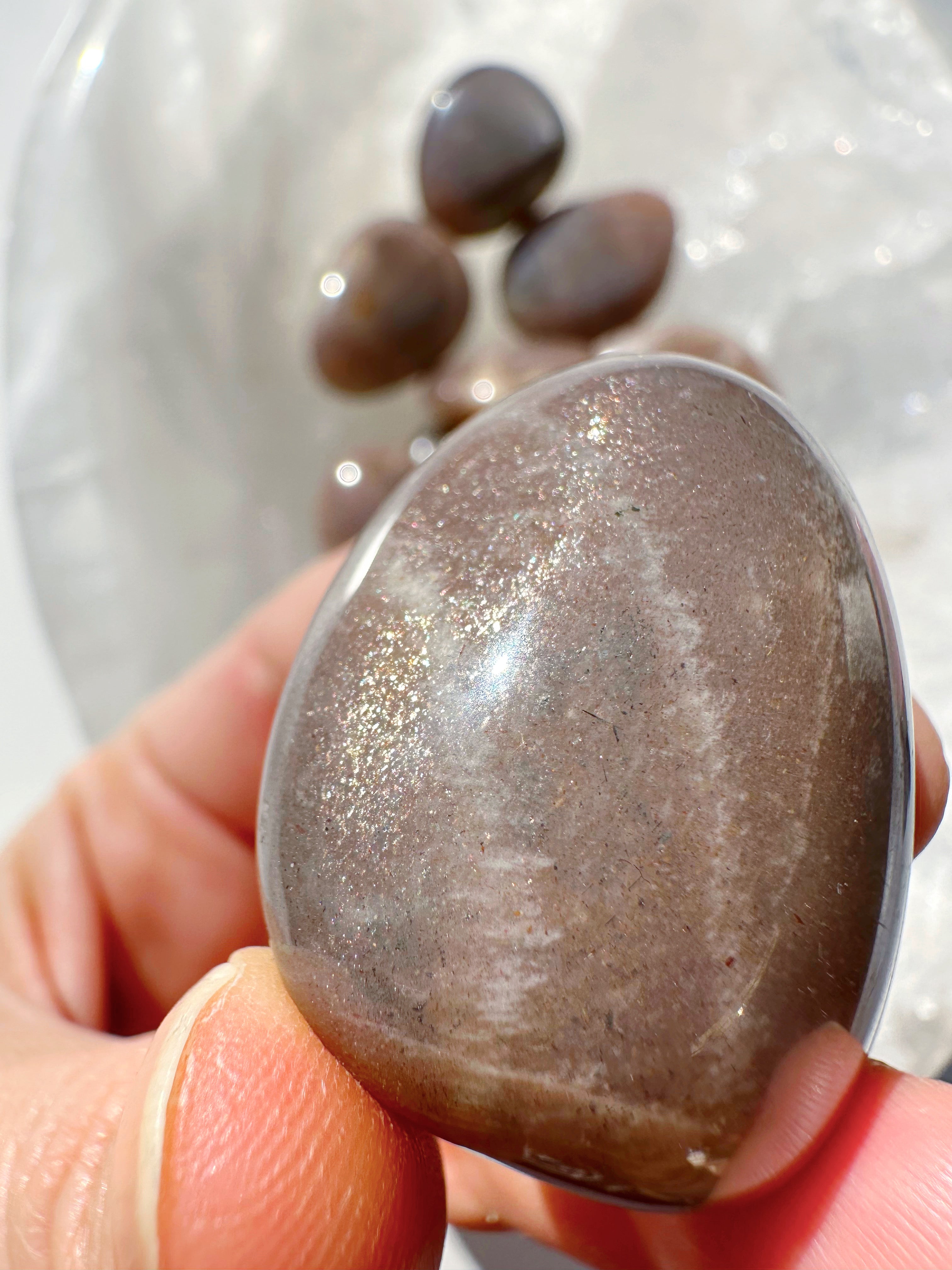 Sunstone & Peach Moonstone Palm Stone - H - Baltic Mermaid