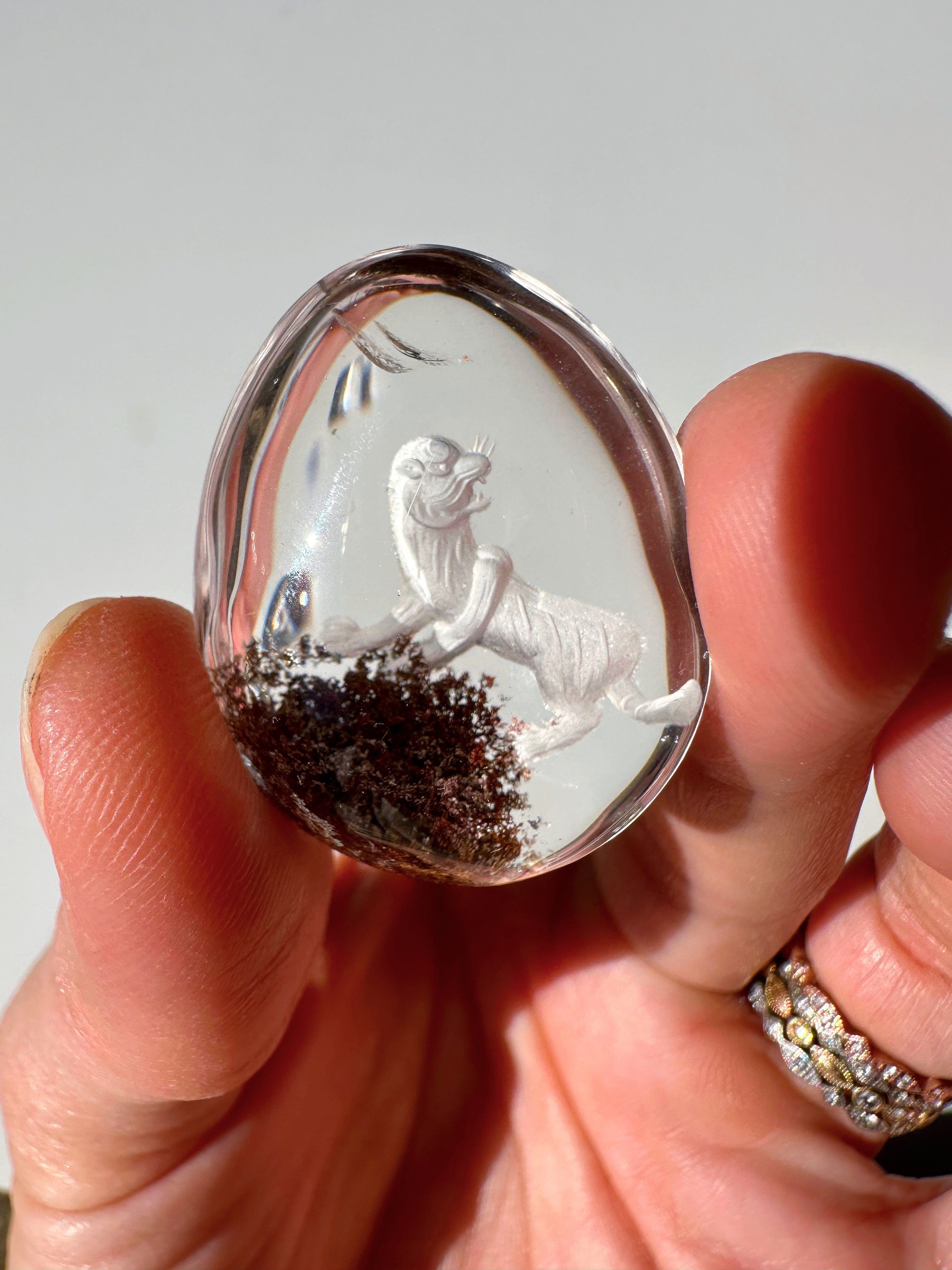 Intaglio Tiger Carved Chlorite Quartz/Garden Quartz Cabochon Baltic Mermaid