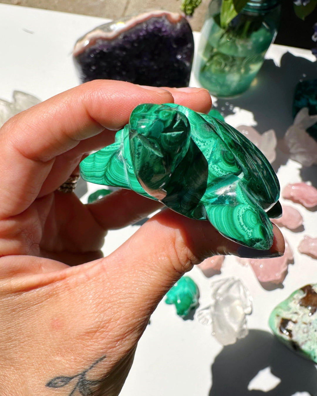 Hand Carved Malachite Turtle - Baltic Mermaid